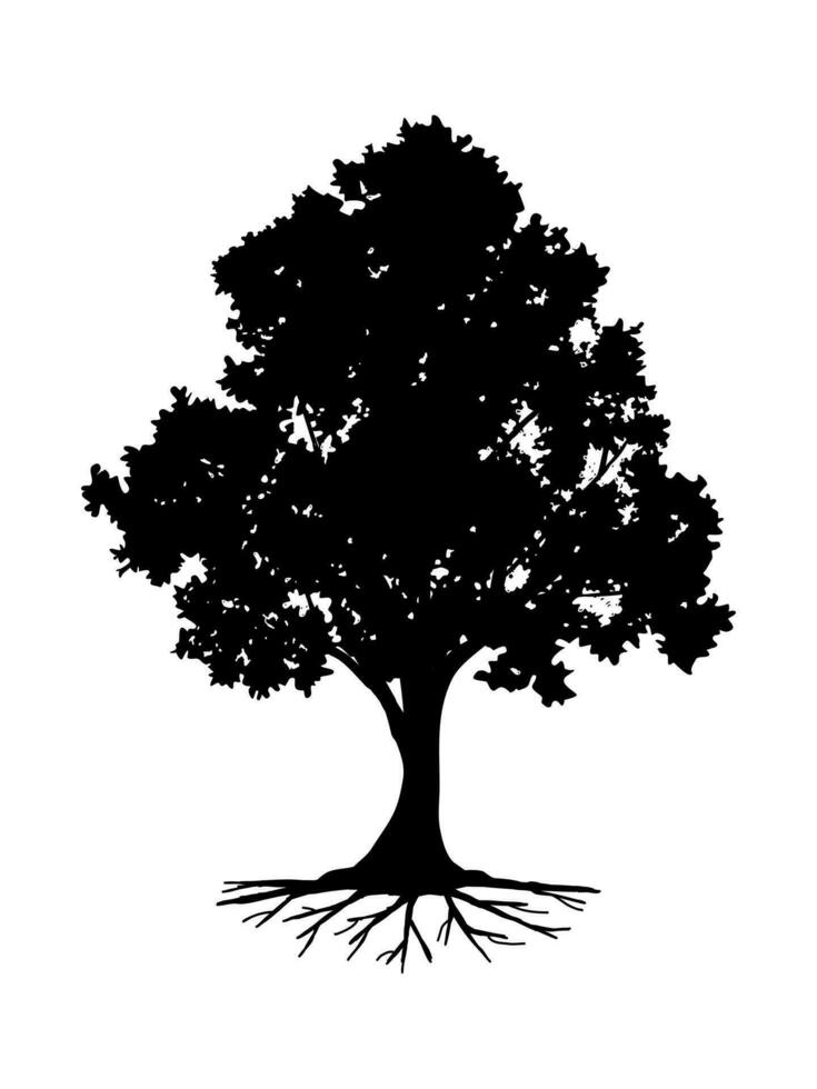 Tree and root silhouette isolated on white background. Tree and roots LOGO style. vector