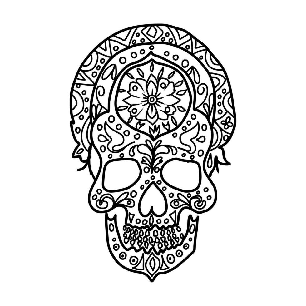 Hand drawn doodle  skull, Day of the Dead element vector