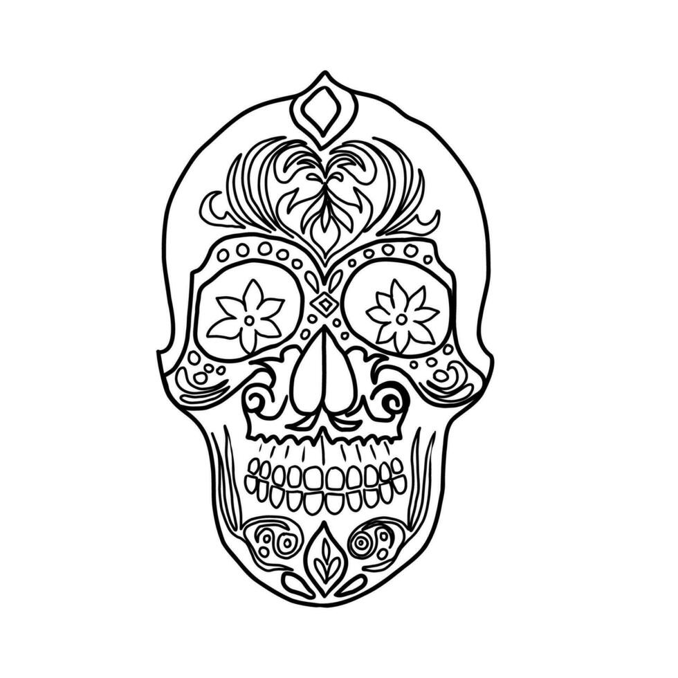 Hand drawn doodle  skull, Day of the Dead element vector