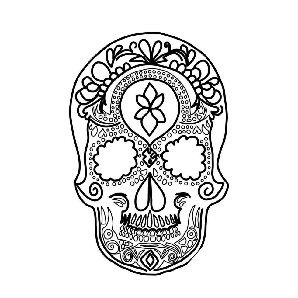 Hand drawn doodle  skull, Day of the Dead element vector