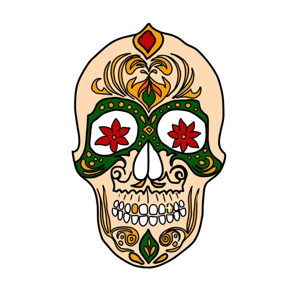 Hand drawn doodle  skull, Day of the Dead element vector