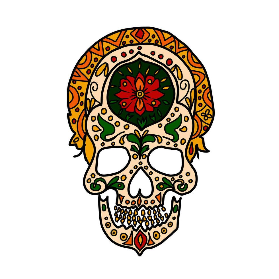 Hand drawn doodle  skull, Day of the Dead element vector