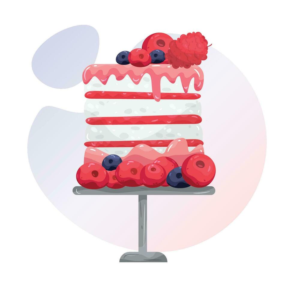 Berry cake illustration in abstract shape background vector