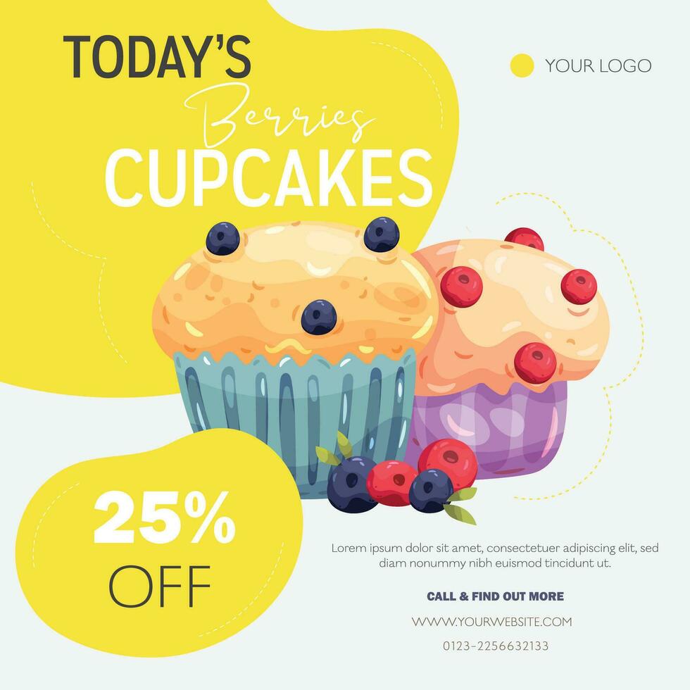 Fresh and sweet Berry cupcake instagram posttemplate vector