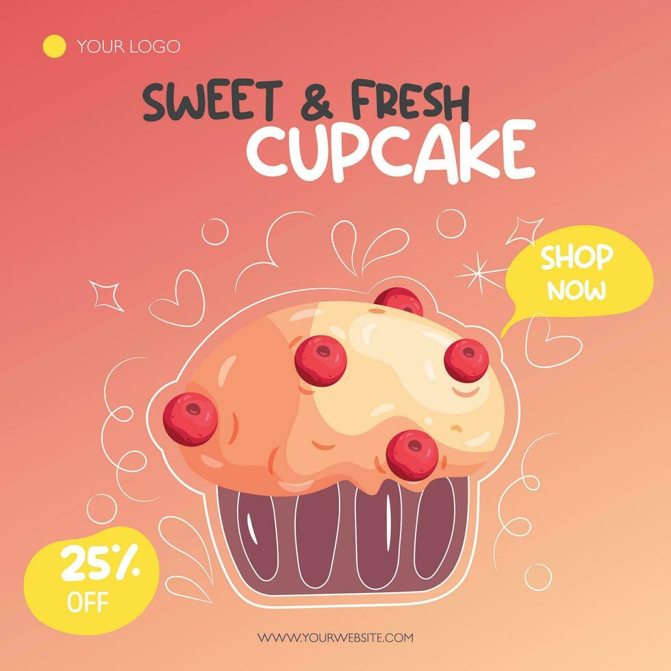 Sweet and fresh berry cupcake offer instagram post template vector