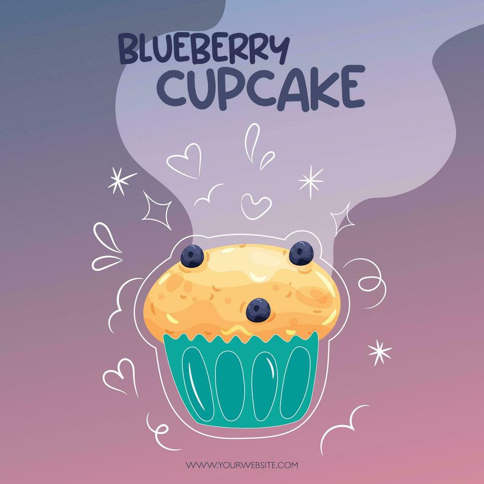 blueberry cupcake  instagram post template vector