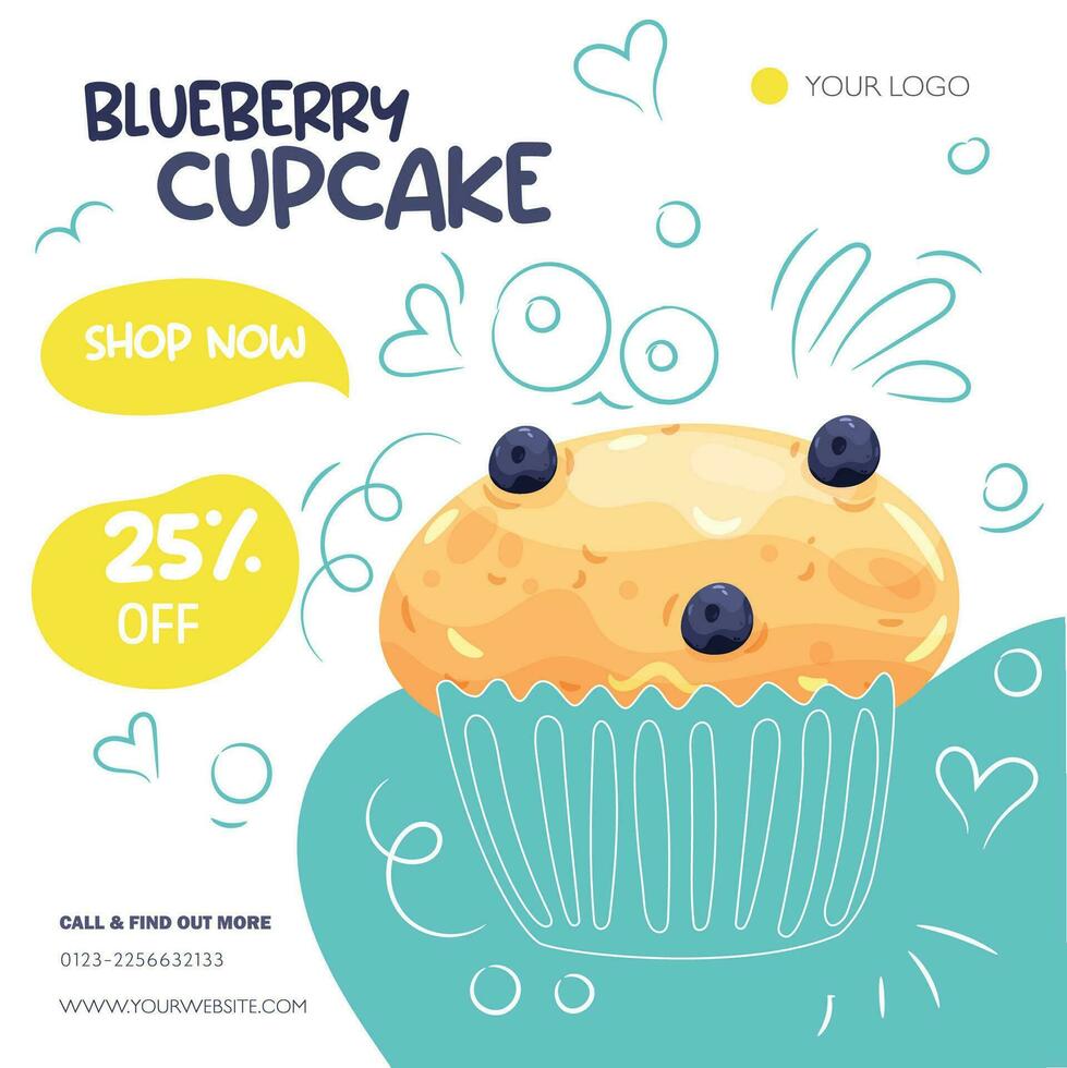 Fresh and sweet Berry cupcake instagram posttemplate vector