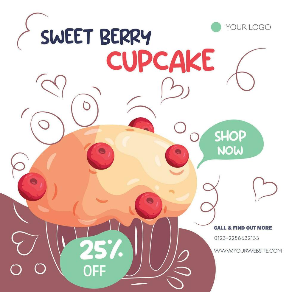 Fresh and sweet Berry cupcake instagram posttemplate vector