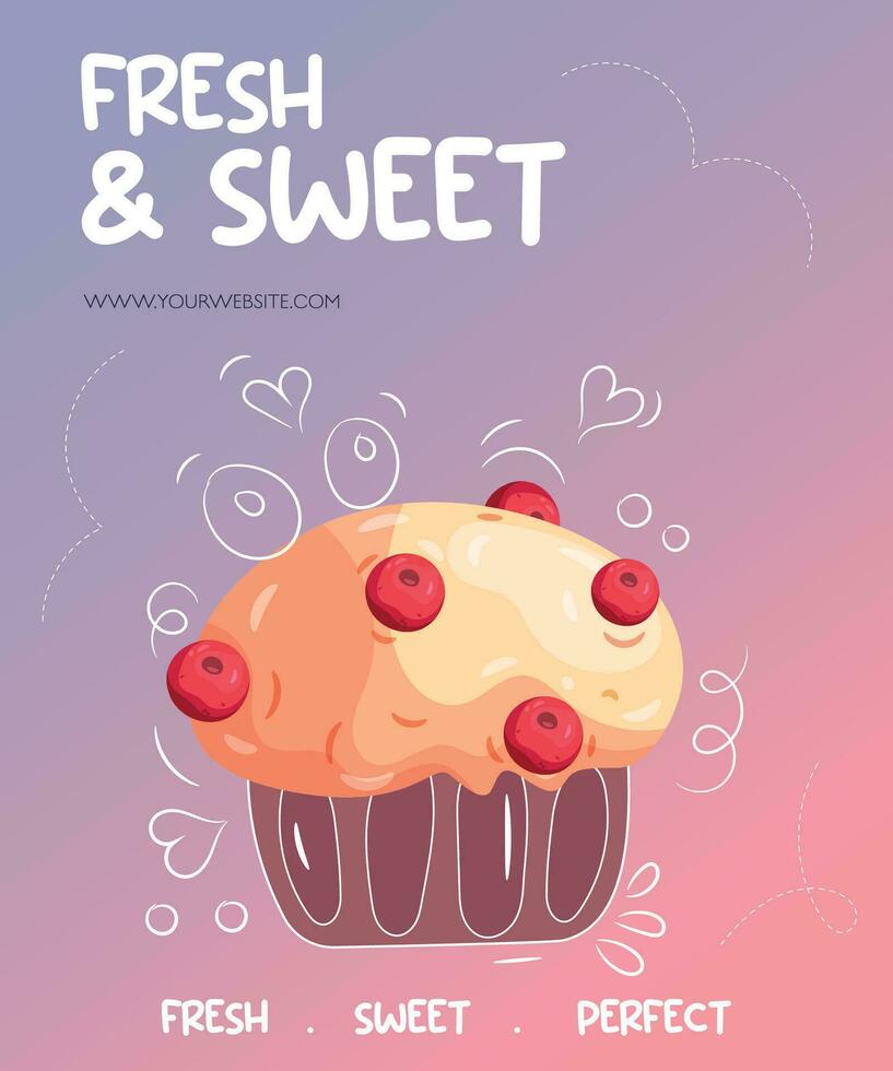 Fresh and sweet Berry cupcake  banner template vector