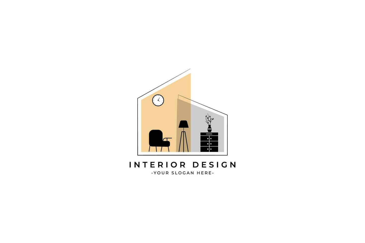 mueble interior logo real inmuebles diseño ilustración vector