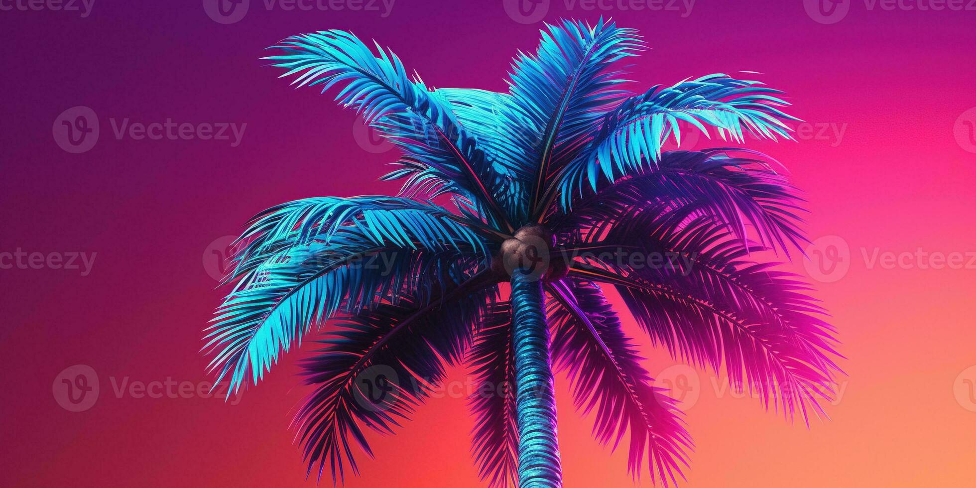 Generative AI, retro california coconut palms. Hawaii palm trees at sunset. Summer background photo