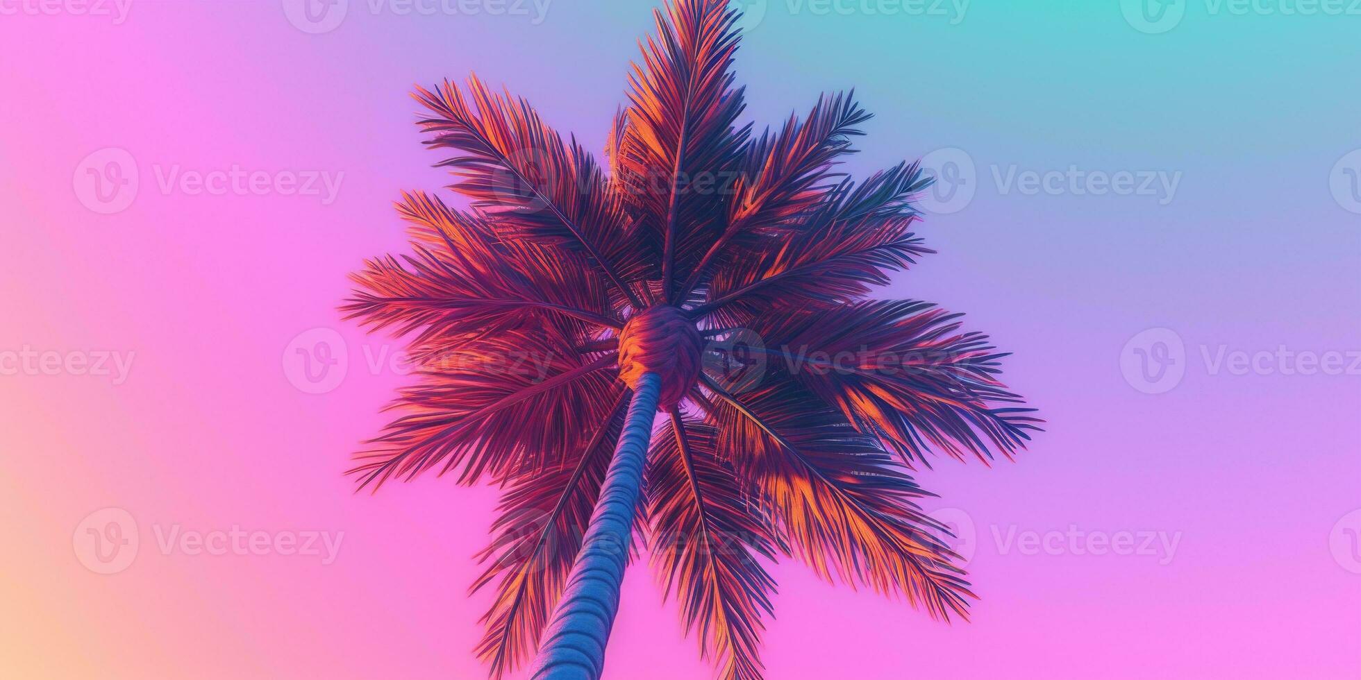 generativo ai, retro California Coco palmas Hawai palma arboles a puesta de sol. verano antecedentes foto