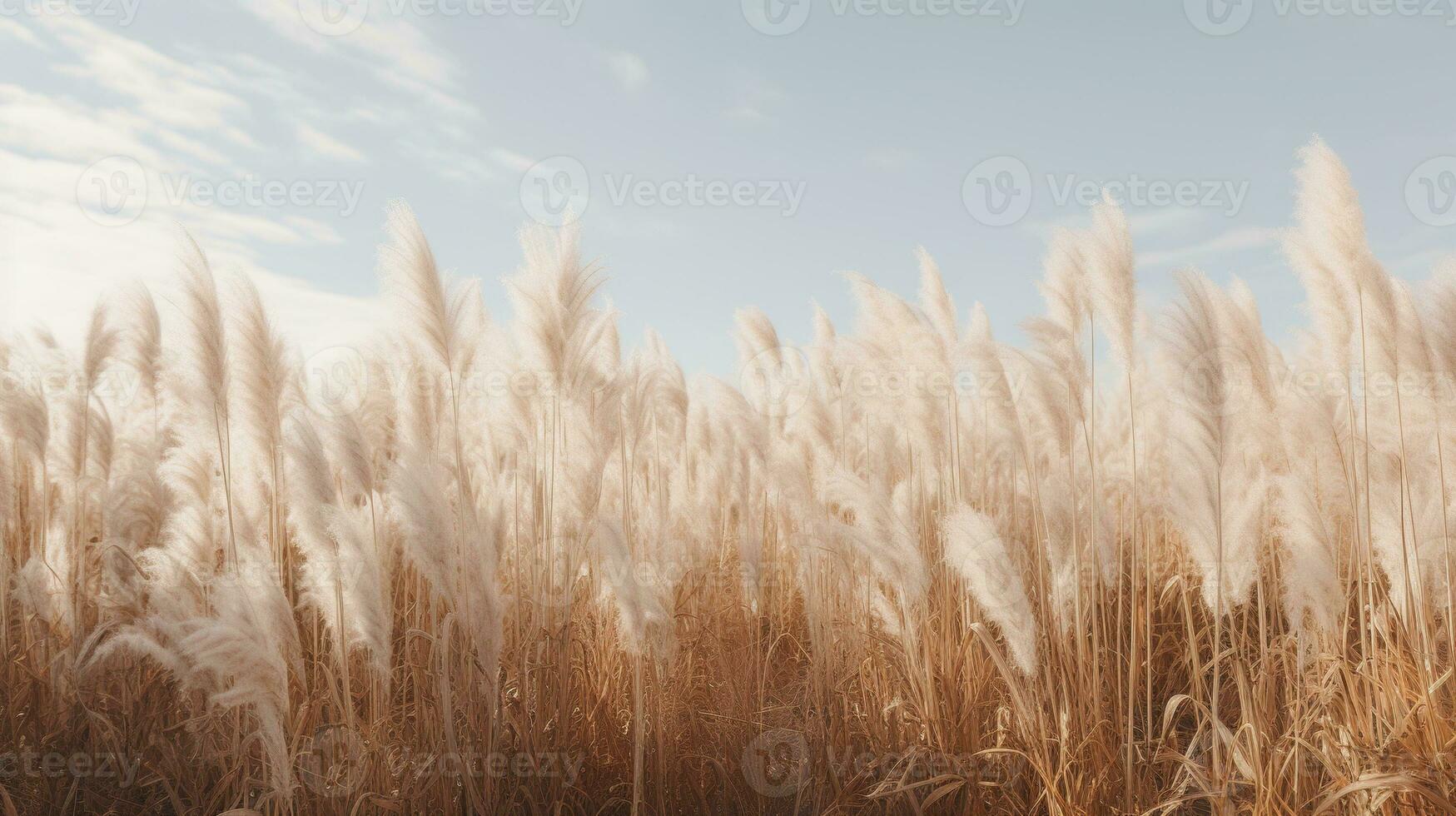 Generative AI, Pampa grass branch with sky. Abstract natural boho background of soft plants, Cortaderia selloana photo