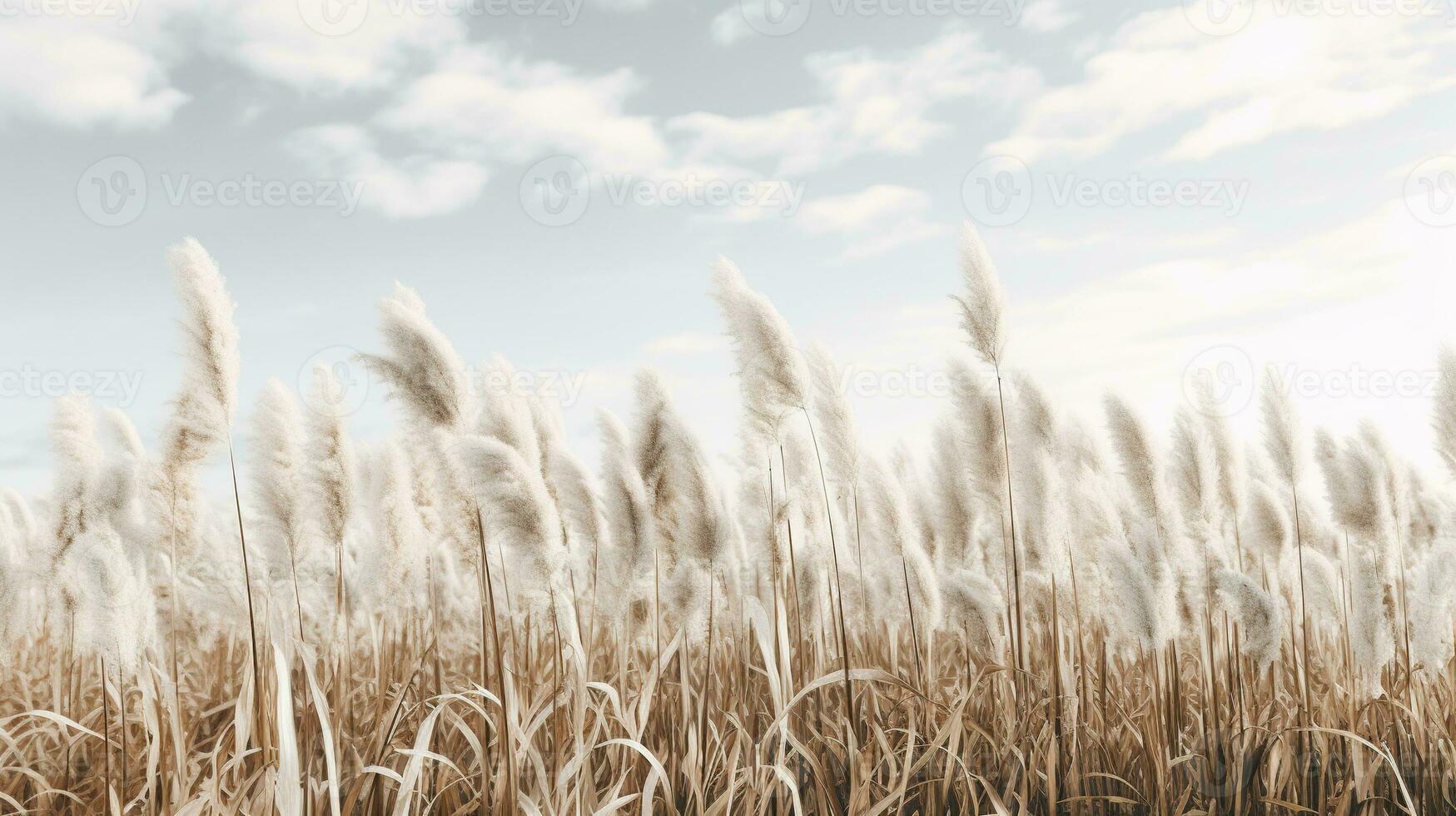 Generative AI, Pampa grass branch with sky. Abstract natural boho background of soft plants, Cortaderia selloana photo
