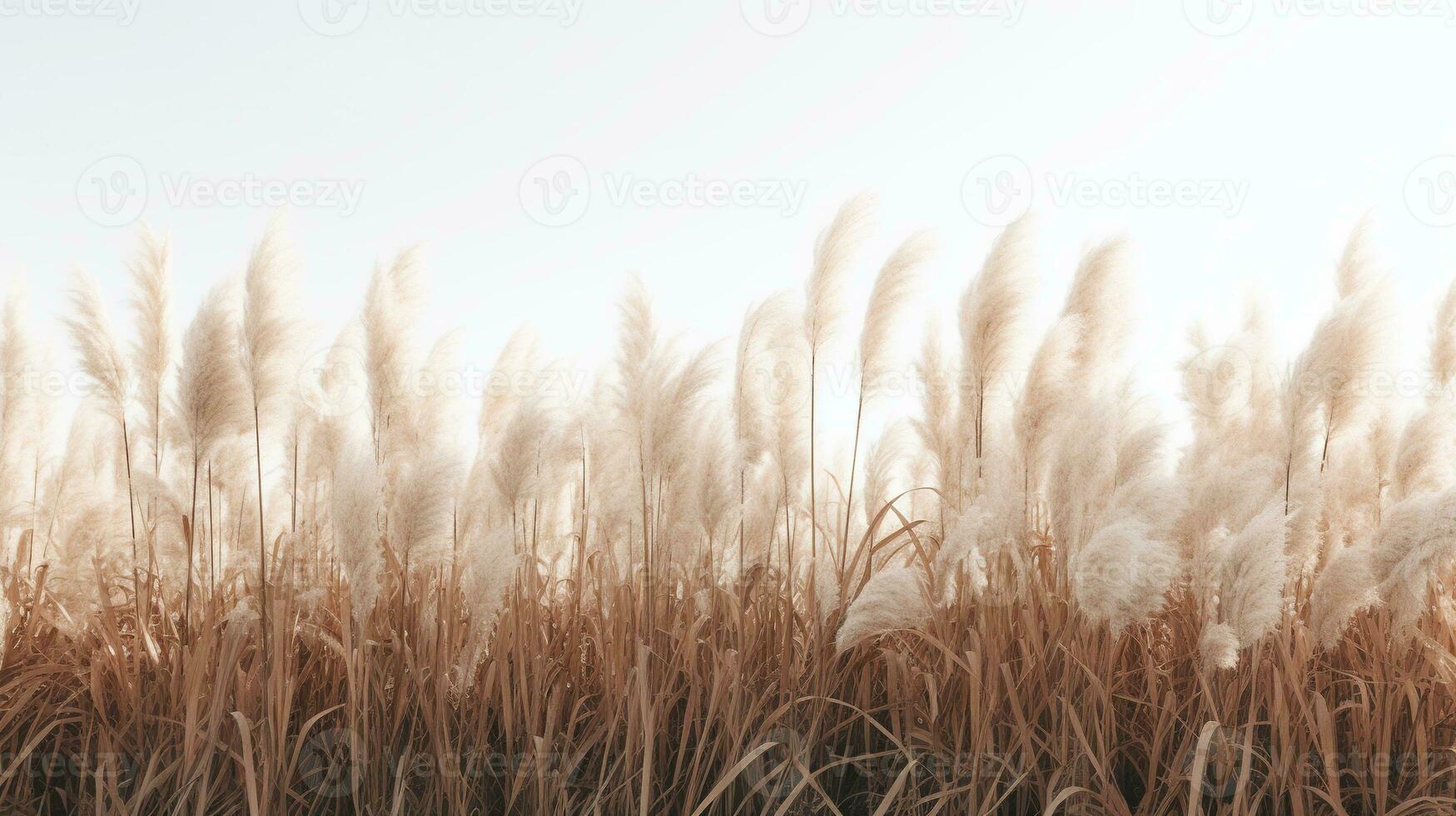 Generative AI, Pampa grass branch with sky. Abstract natural boho background of soft plants, Cortaderia selloana photo