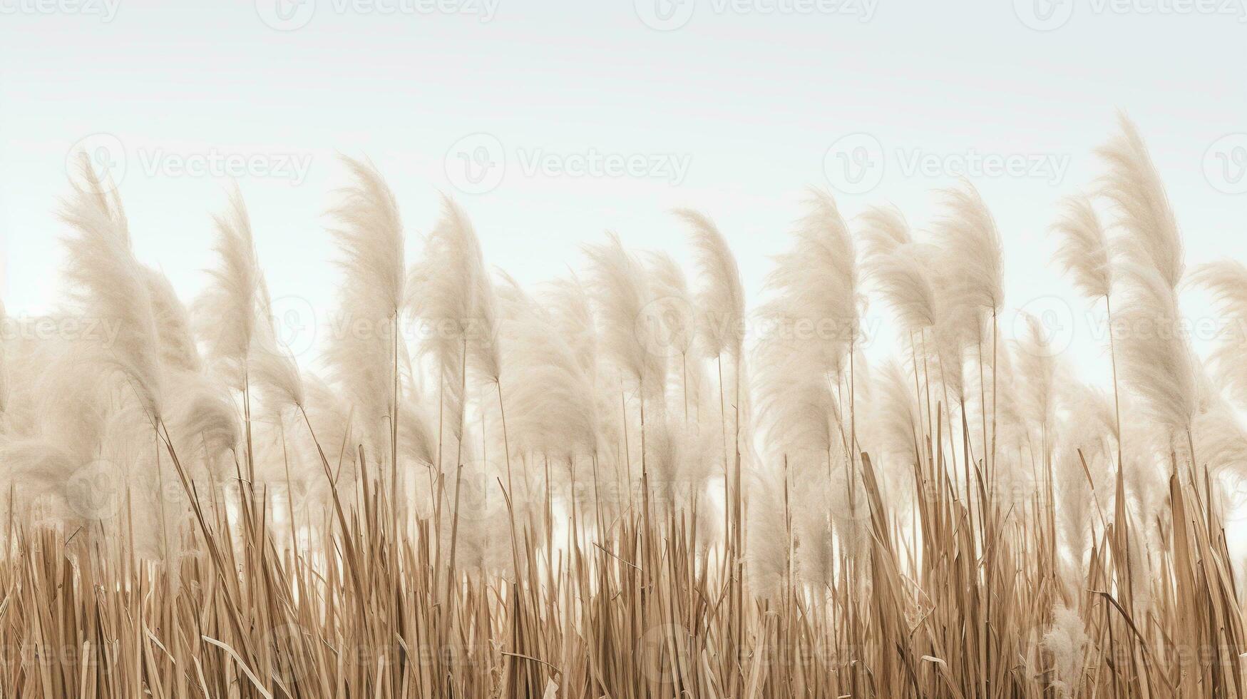 Generative AI, Pampa grass branch with sky. Abstract natural boho background of soft plants, Cortaderia selloana photo