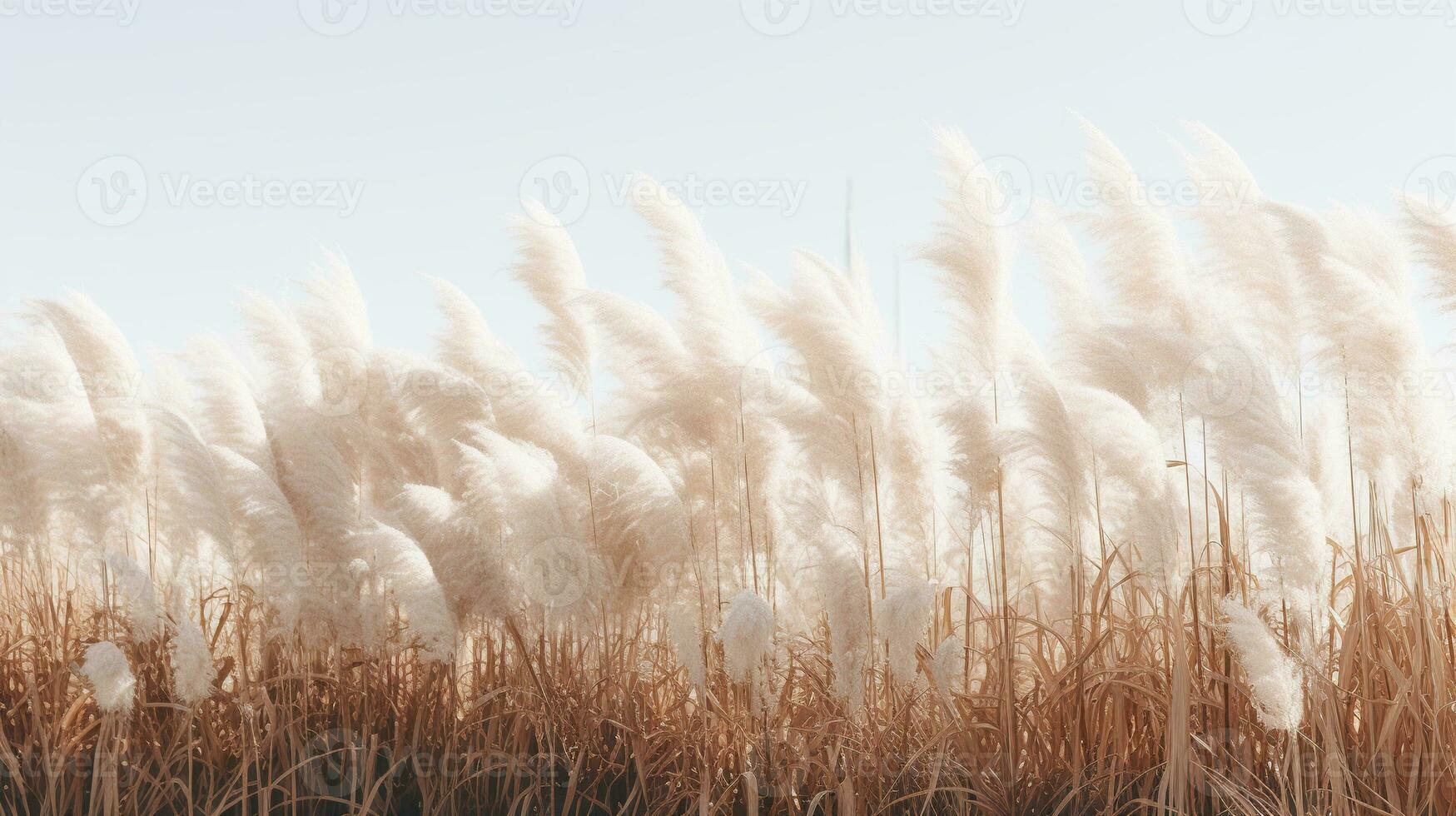 Generative AI, Pampa grass branch with sky. Abstract natural boho background of soft plants, Cortaderia selloana photo
