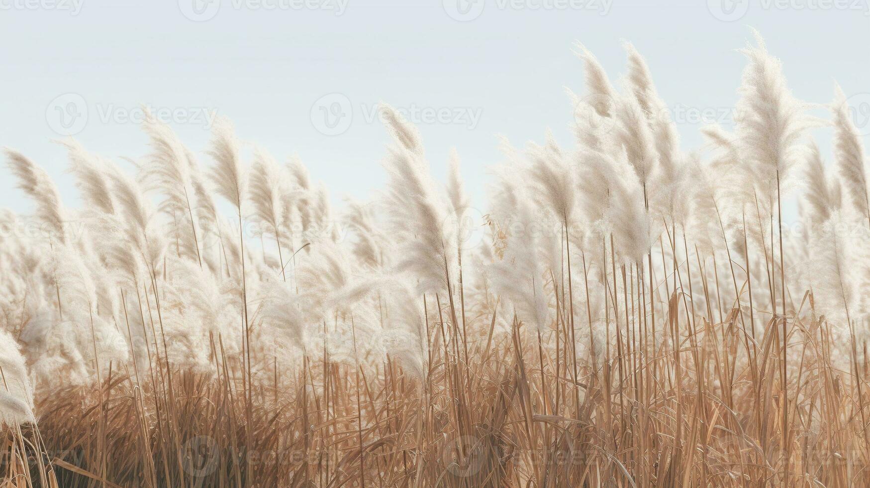 Generative AI, Pampa grass branch with sky. Abstract natural boho background of soft plants, Cortaderia selloana photo