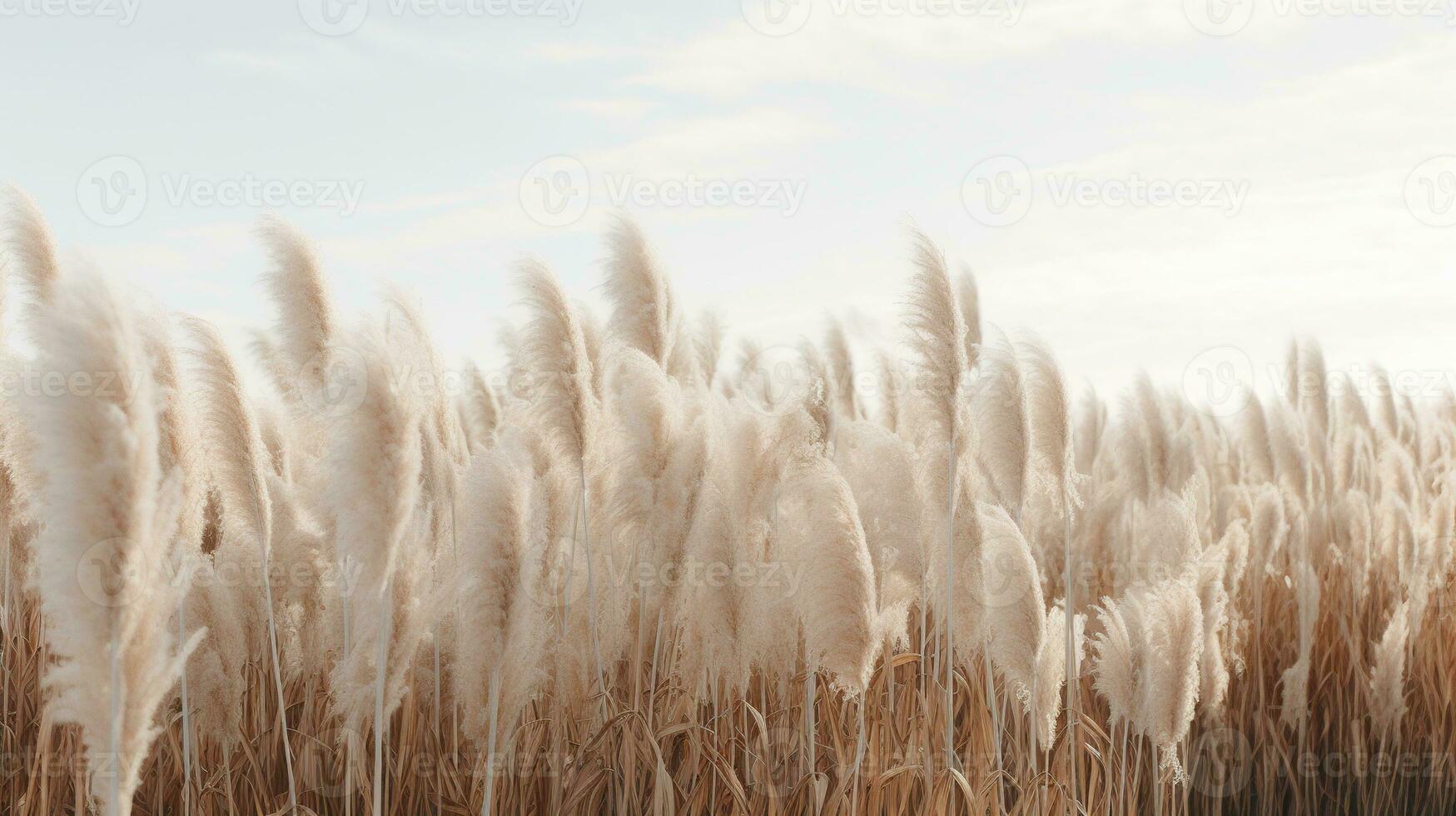 Generative AI, Pampa grass branch with sky. Abstract natural boho background of soft plants, Cortaderia selloana photo
