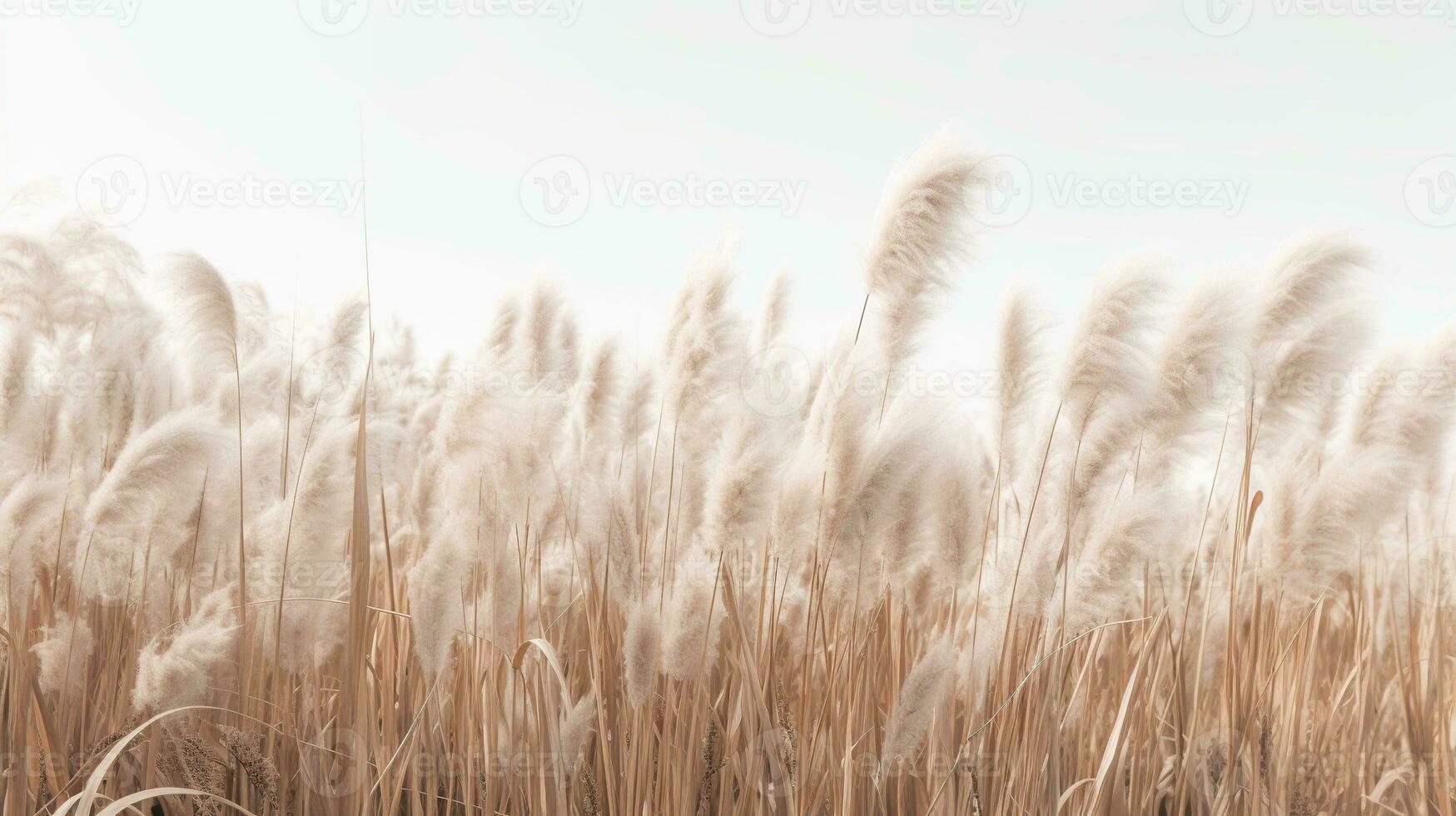 Generative AI, Pampa grass branch with sky. Abstract natural boho background of soft plants, Cortaderia selloana photo