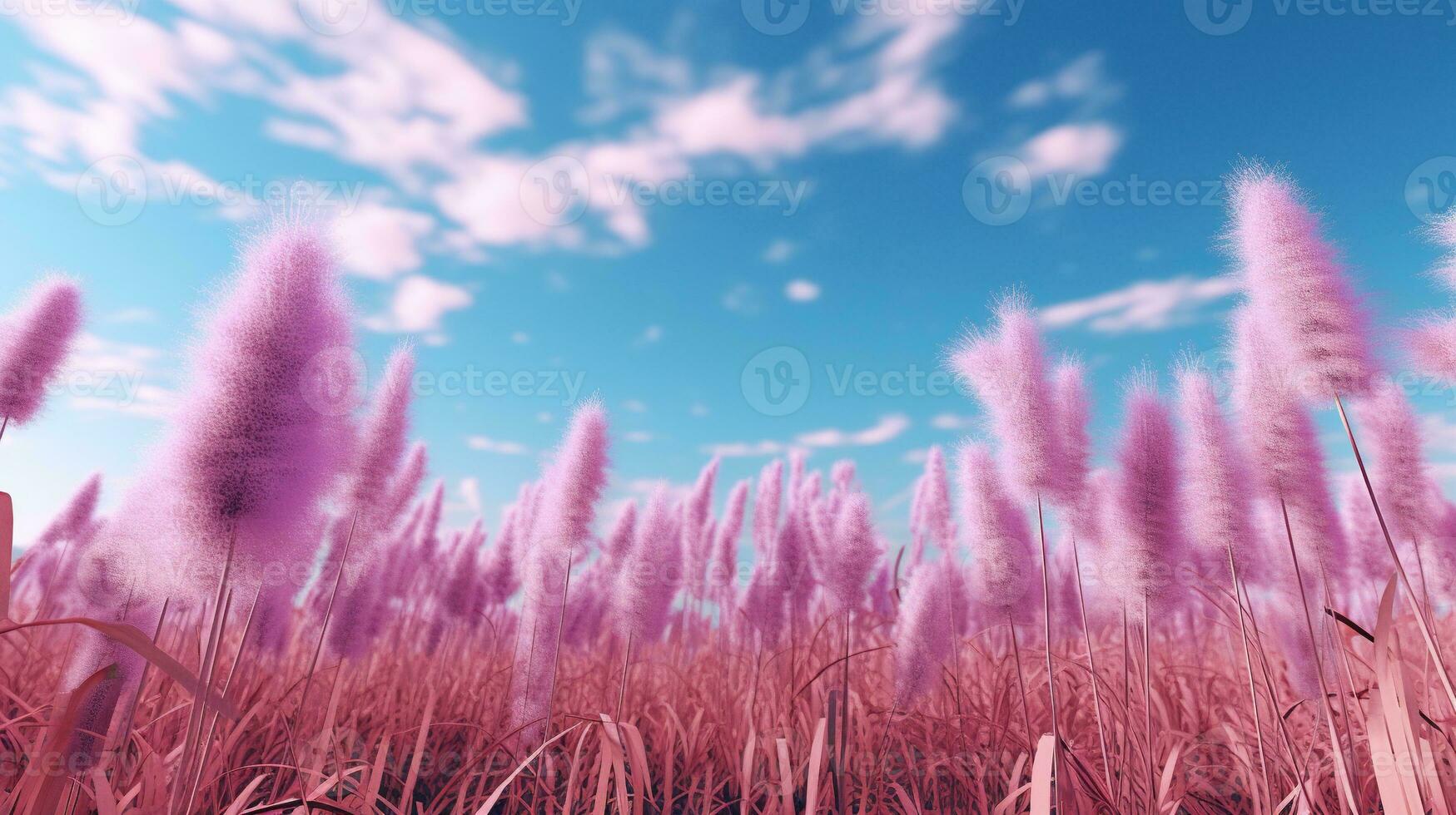 Generative AI, Pampa purple lavender color grass branch with sky. Abstract natural boho background of soft plants, Cortaderia selloana photo