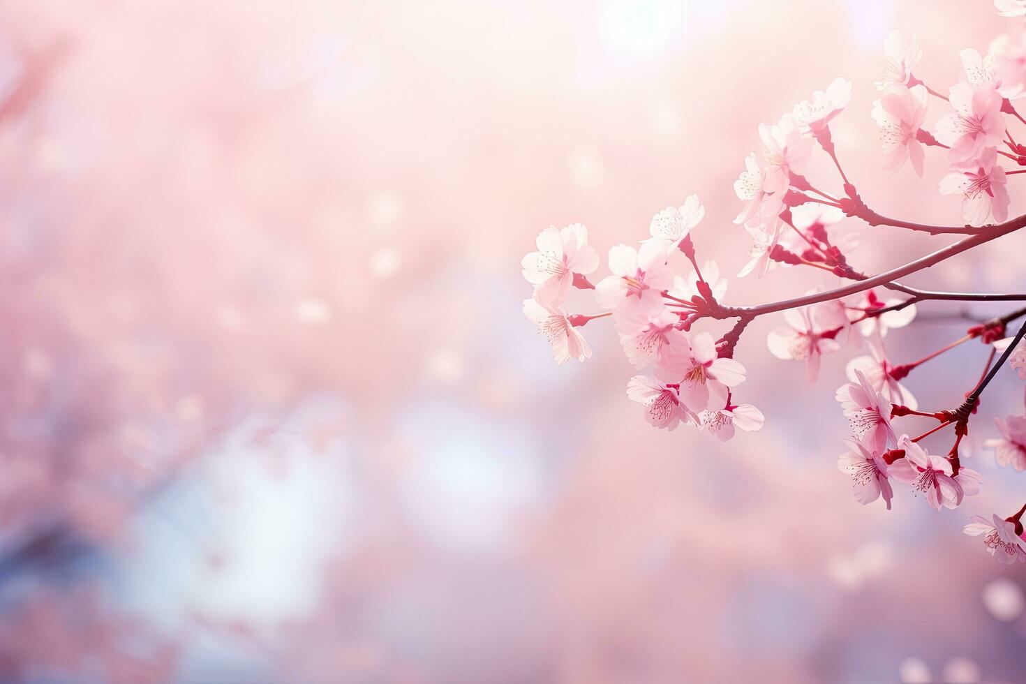 cherry blossom in spring over blue sky background with copy space, Beautiful cherry blossom background with soft focus and bokeh, AI Generated photo