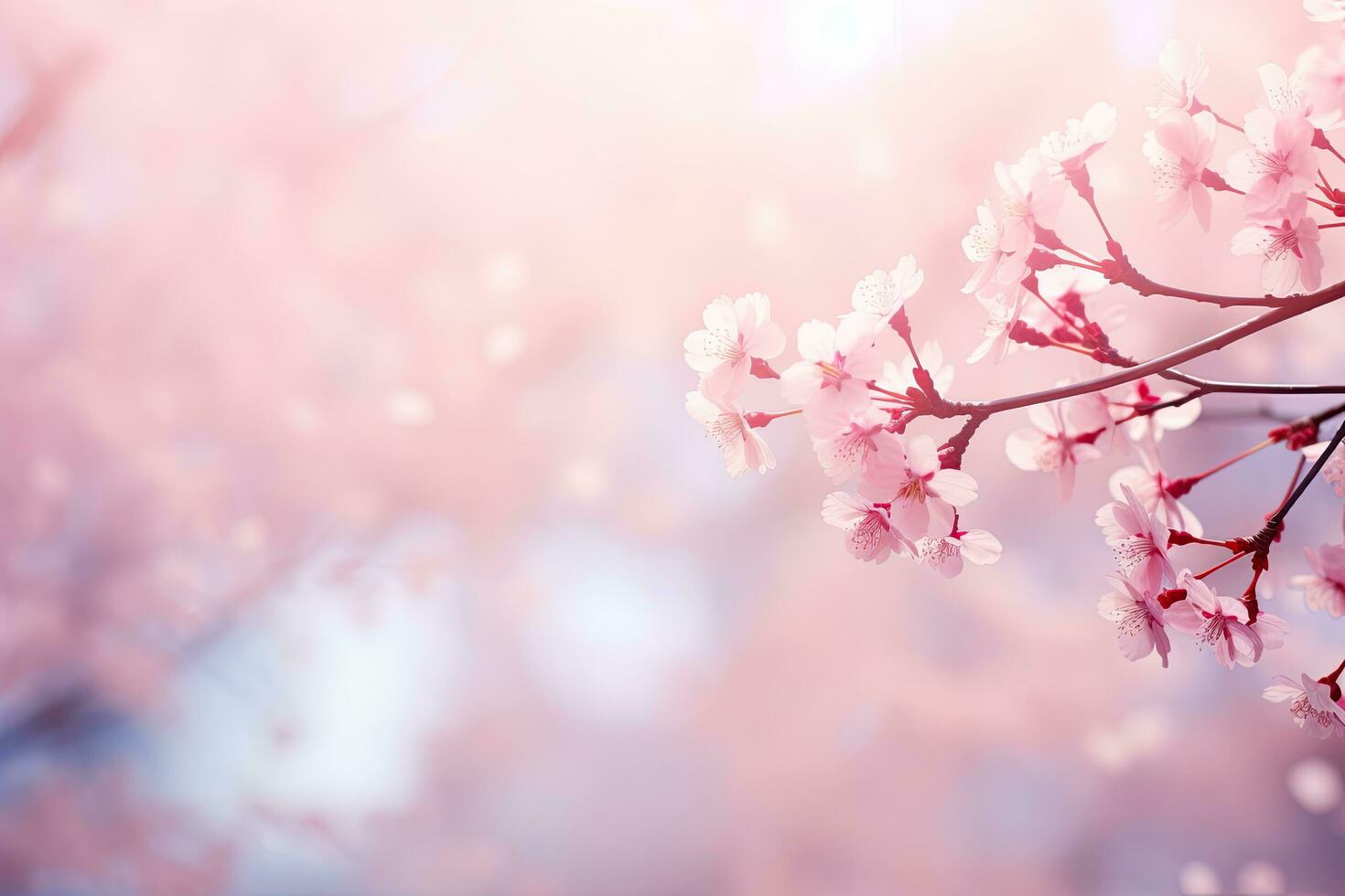 Cereza florecer en primavera terminado azul cielo antecedentes con Copiar espacio, hermosa Cereza florecer antecedentes con suave atención y Bokeh, ai generado foto