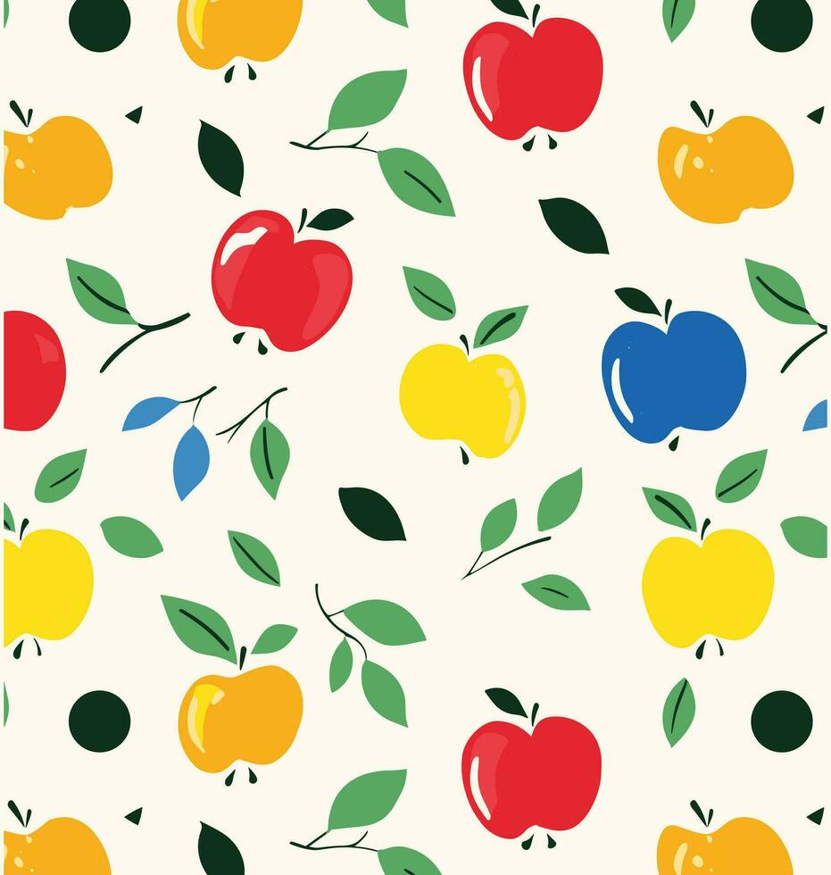 vistoso manzanas tela por Juana tweets en cucharaflor personalizado tela, en el estilo de multicolor minimalismo, blanco fondo, inspirado en la naturaleza motivos, caprichoso abstracción, noruego naturaleza vector