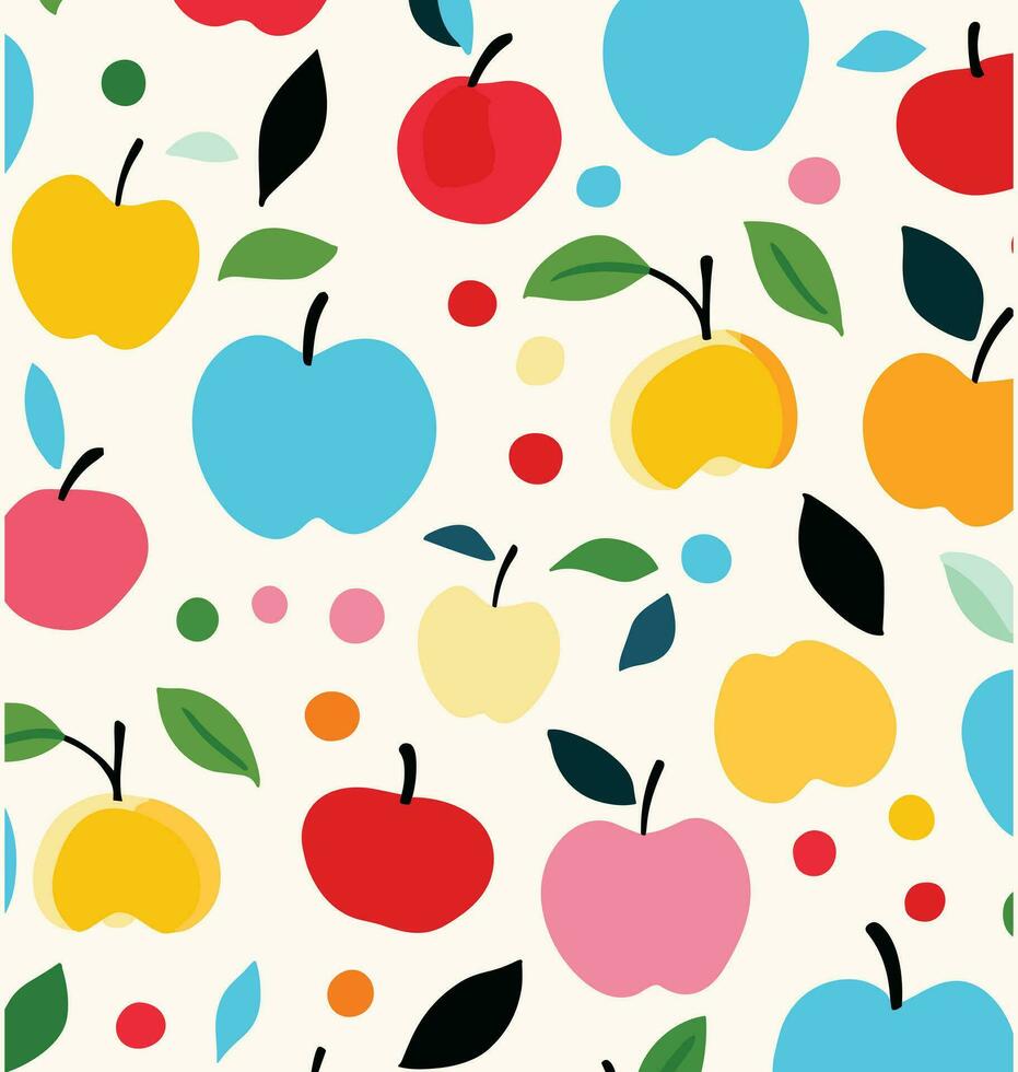 vistoso manzanas tela por Juana tweets en cucharaflor personalizado tela, en el estilo de multicolor minimalismo, blanco fondo, inspirado en la naturaleza motivos, caprichoso abstracción, noruego naturaleza vector