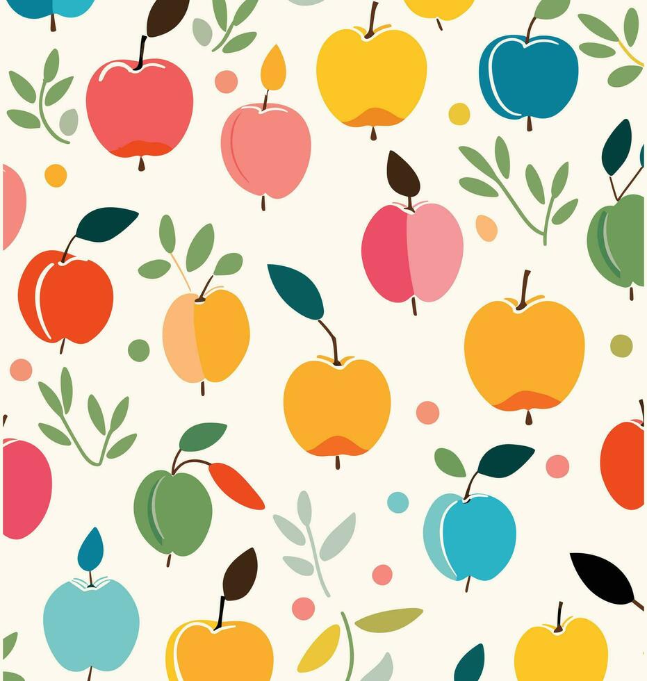 vistoso manzanas tela por Juana tweets en cucharaflor personalizado tela, en el estilo de multicolor minimalismo, blanco fondo, inspirado en la naturaleza motivos, caprichoso abstracción, noruego naturaleza vector