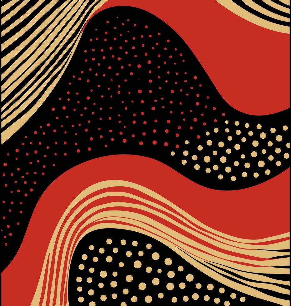 zigzag líneas terminado un bronceado fondo, en el estilo de oscuro negro y rojo, polca puntos, fluye libremente líneas, alargado formas, lineal ilustraciones, peculiar forma vector