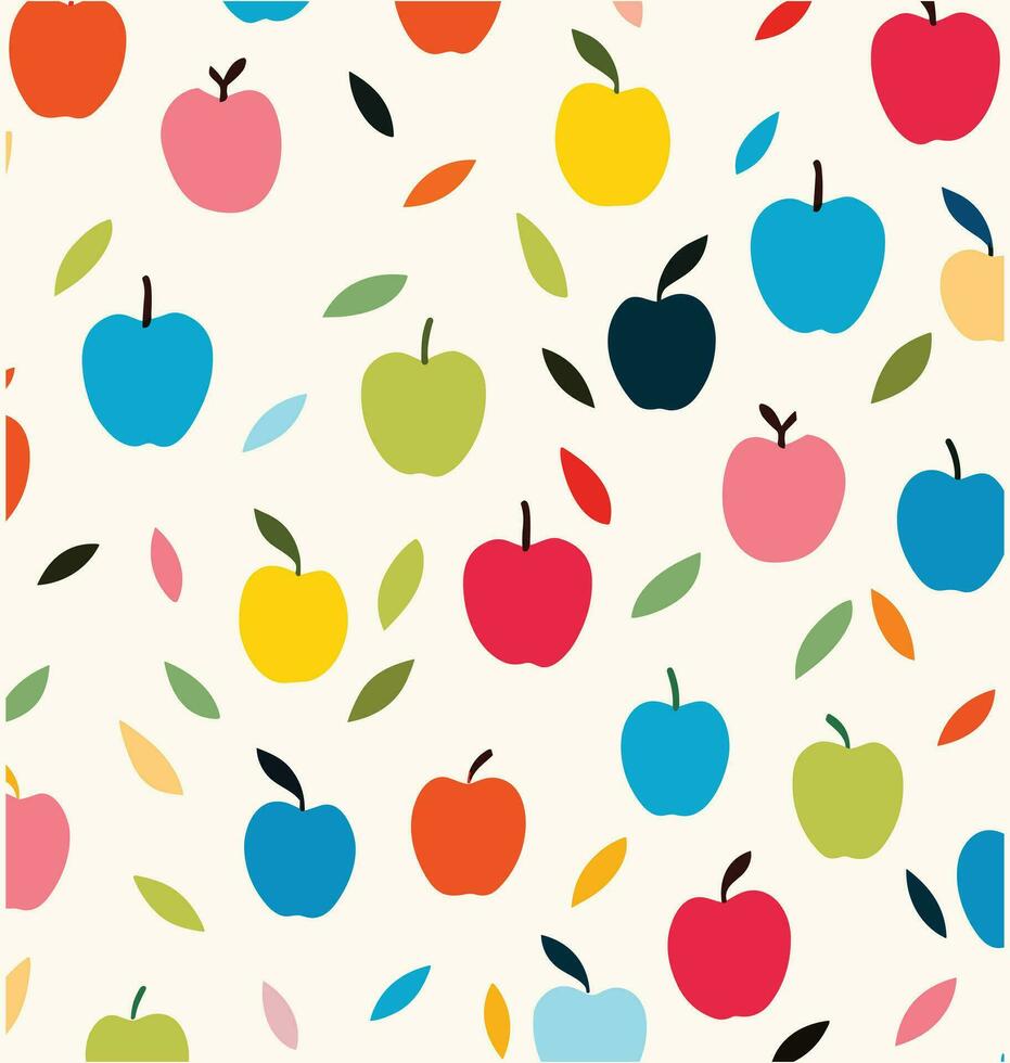 vistoso manzanas tela por Juana tweets en cucharaflor personalizado tela, en el estilo de multicolor minimalismo, blanco fondo, inspirado en la naturaleza motivos, caprichoso abstracción, noruego naturaleza vector