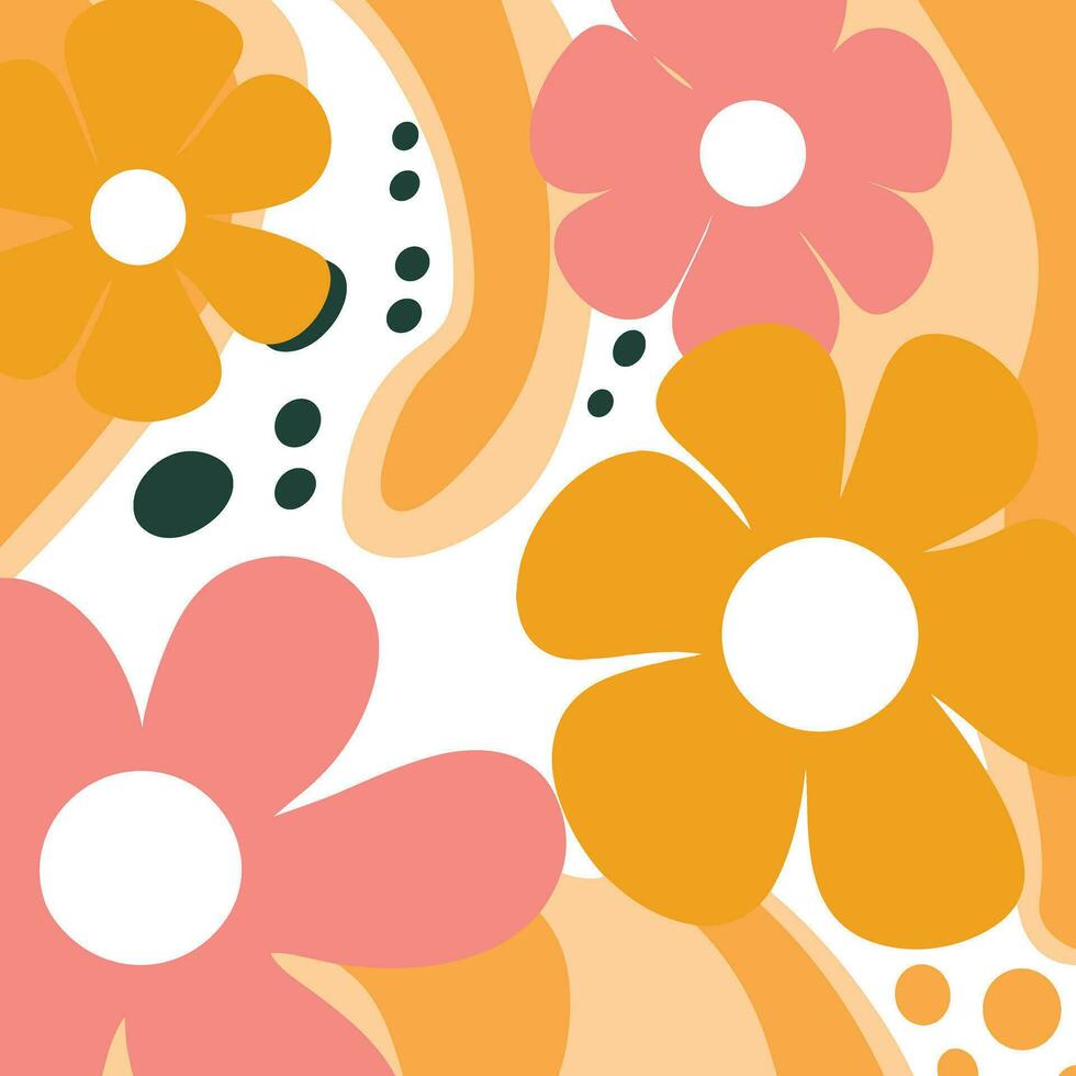 naranja flor y hoja patrones, en el estilo de resumen orgánico formas, negrita popular Arte creador, ligero amarillo y rosa, vaquero arp, abstracción-creación, polca puntos vector