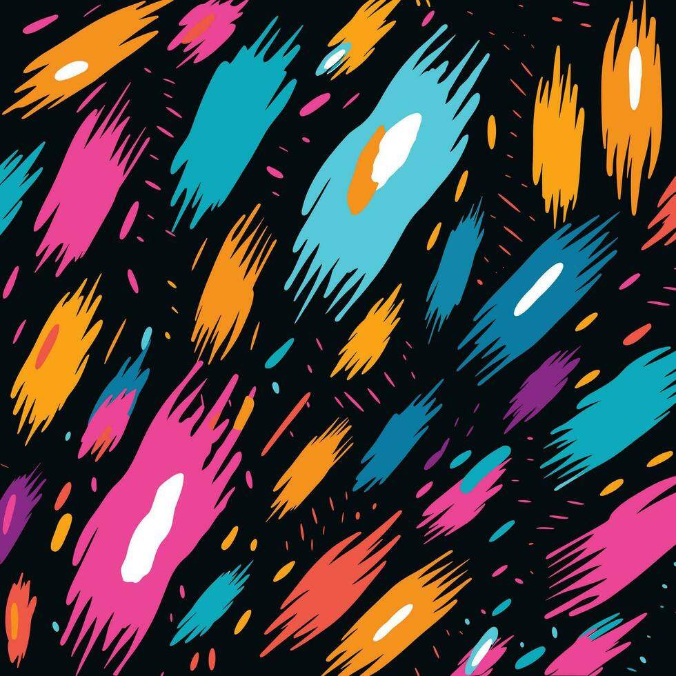 colorful brush strokes pattern on a black background, in the style of simple shapes, shaped canvas, cute cartoonish designs, pastel punk, rounded, colorful vector