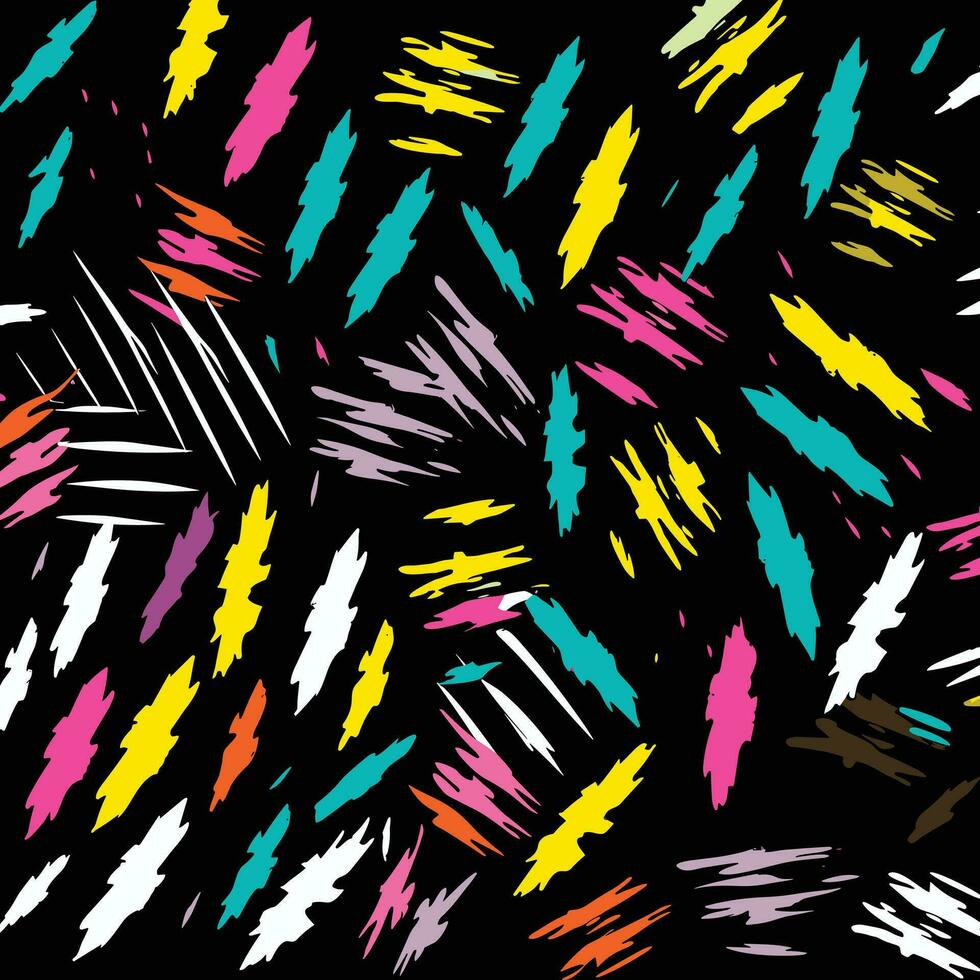 colorful brush strokes pattern on a black background, in the style of simple shapes, shaped canvas, cute cartoonish designs, pastel punk, rounded, colorful vector