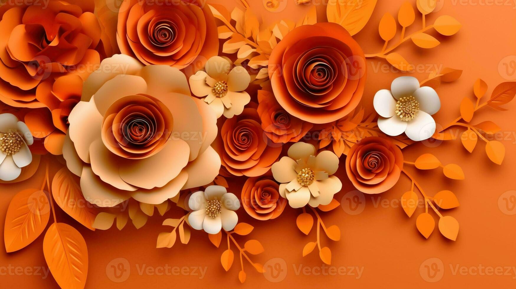 Generative AI, Paper cut craft flowers and leaves, apricot crush orange  color, origami textured background, spring mood. Floral frame layout..  28890937 Stock Photo at Vecteezy