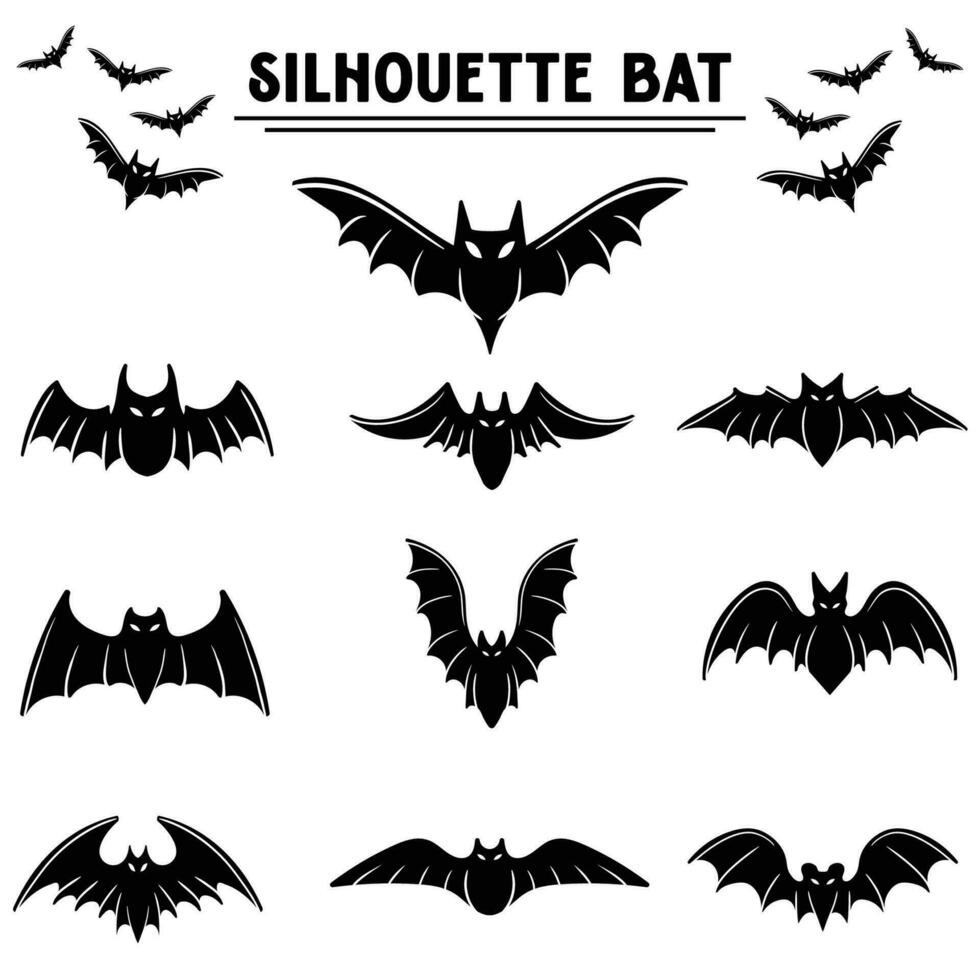 Bat silhouette element set vector illustration