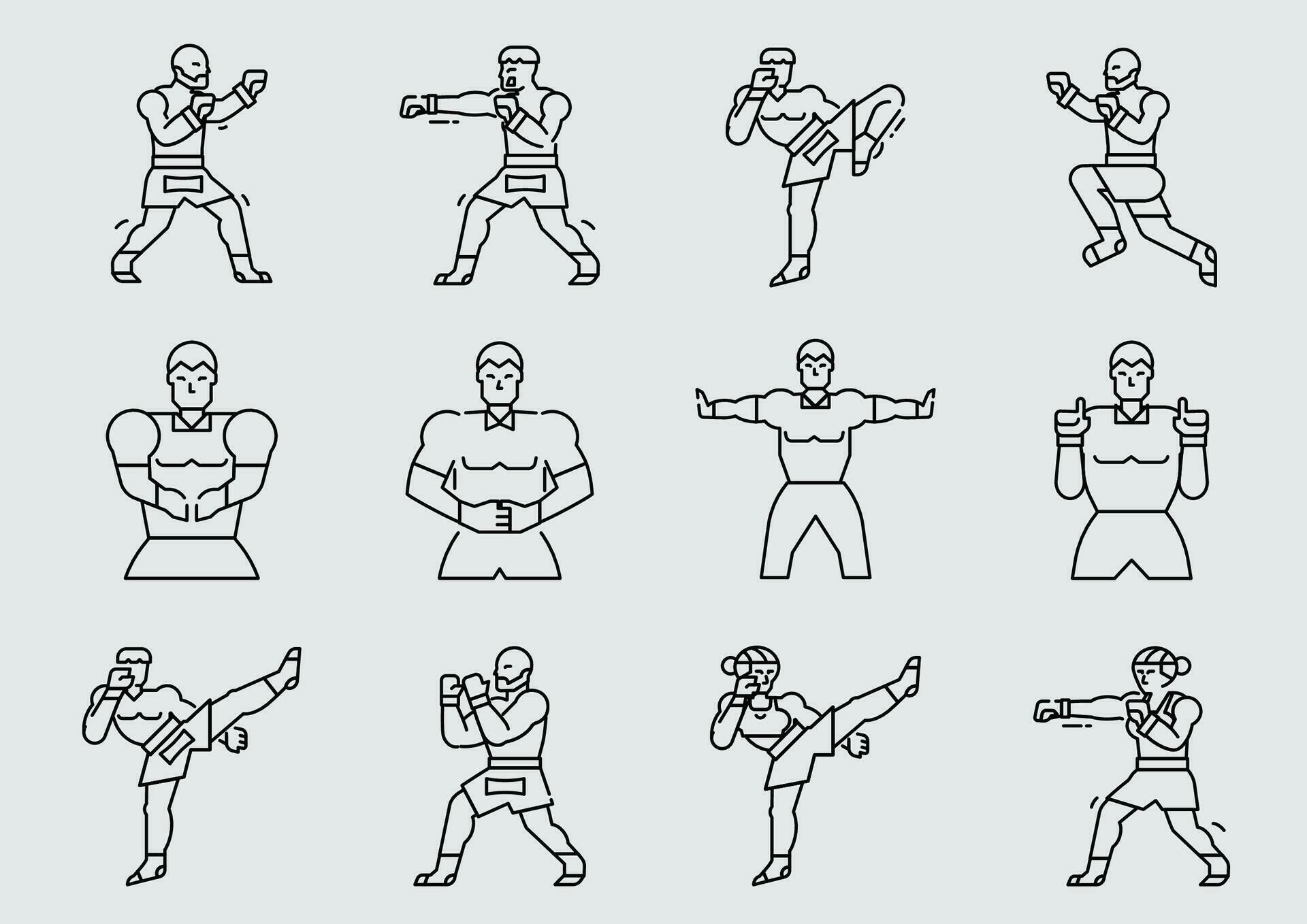 line MMA fighters with referees 27161052 Vector Art at Vecteezy