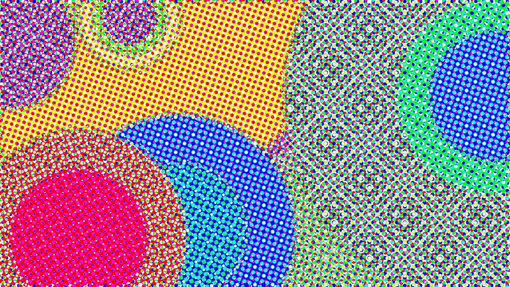Abstract geometric colorful vector background in color halftone design style with concentric circles and rotated rectangles.