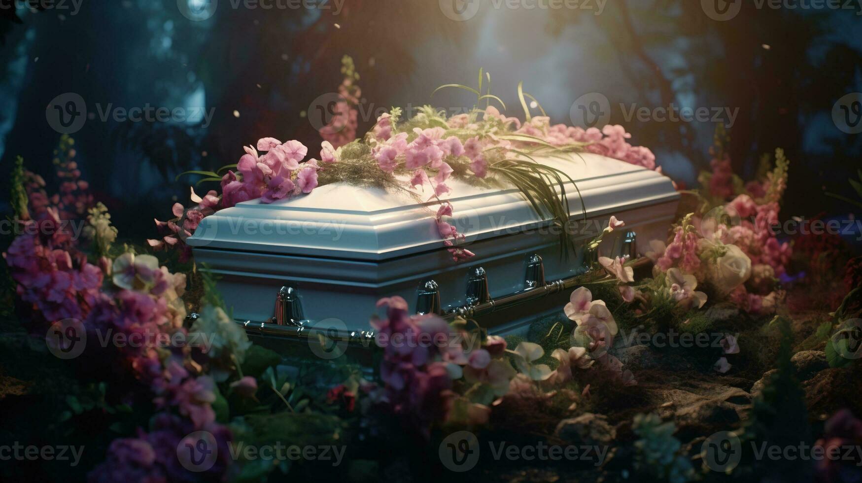 Generative AI, Flowers on a coffin in the funeral or burial services at