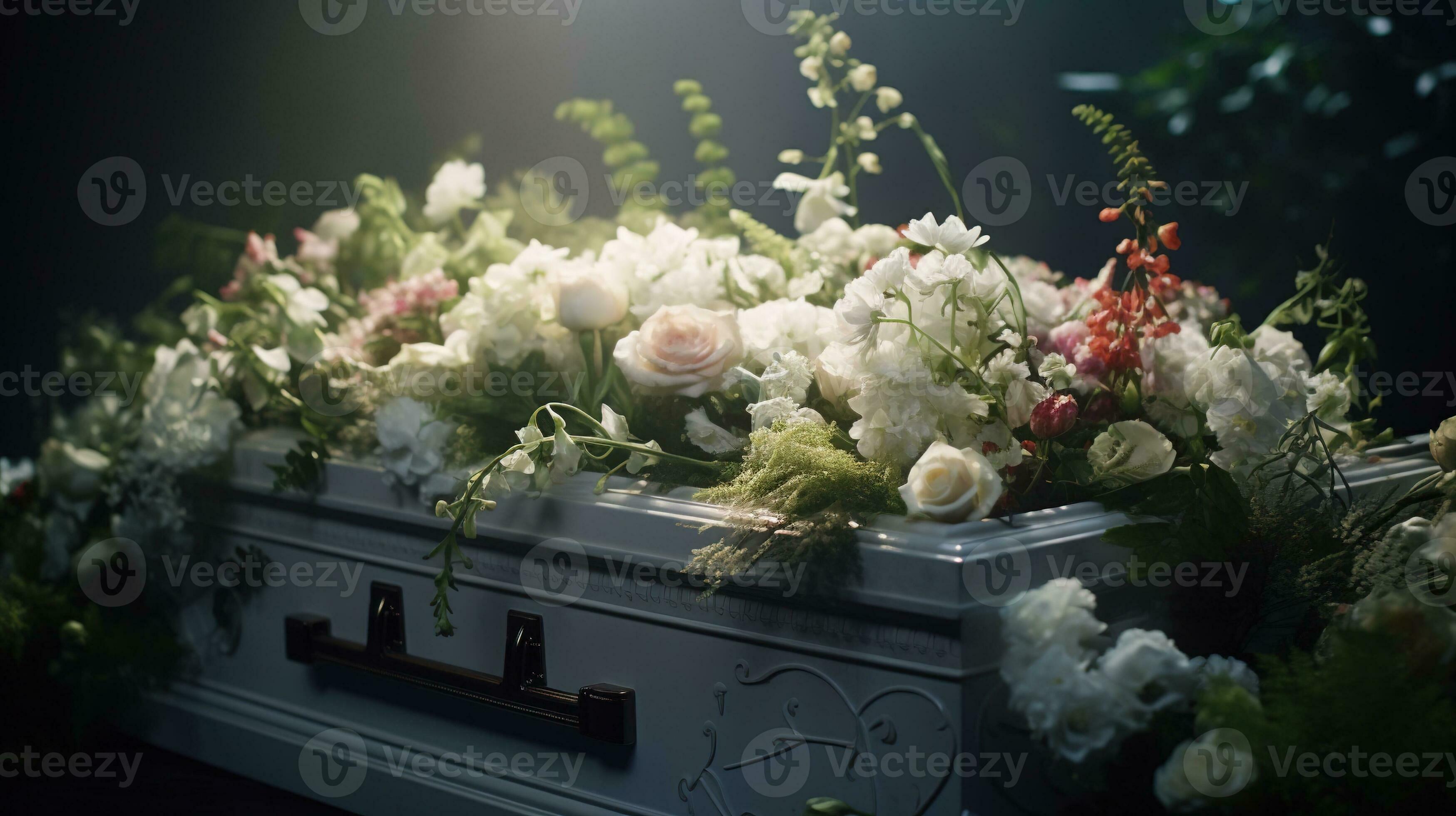 Generative AI, Flowers on a coffin in the funeral or burial services at