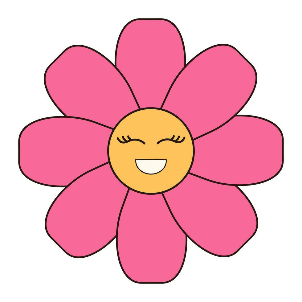 Retro groovy daisy flower character. . Linear color vector illustration