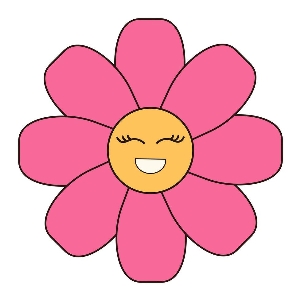 Retro groovy daisy flower character. . Linear color vector illustration