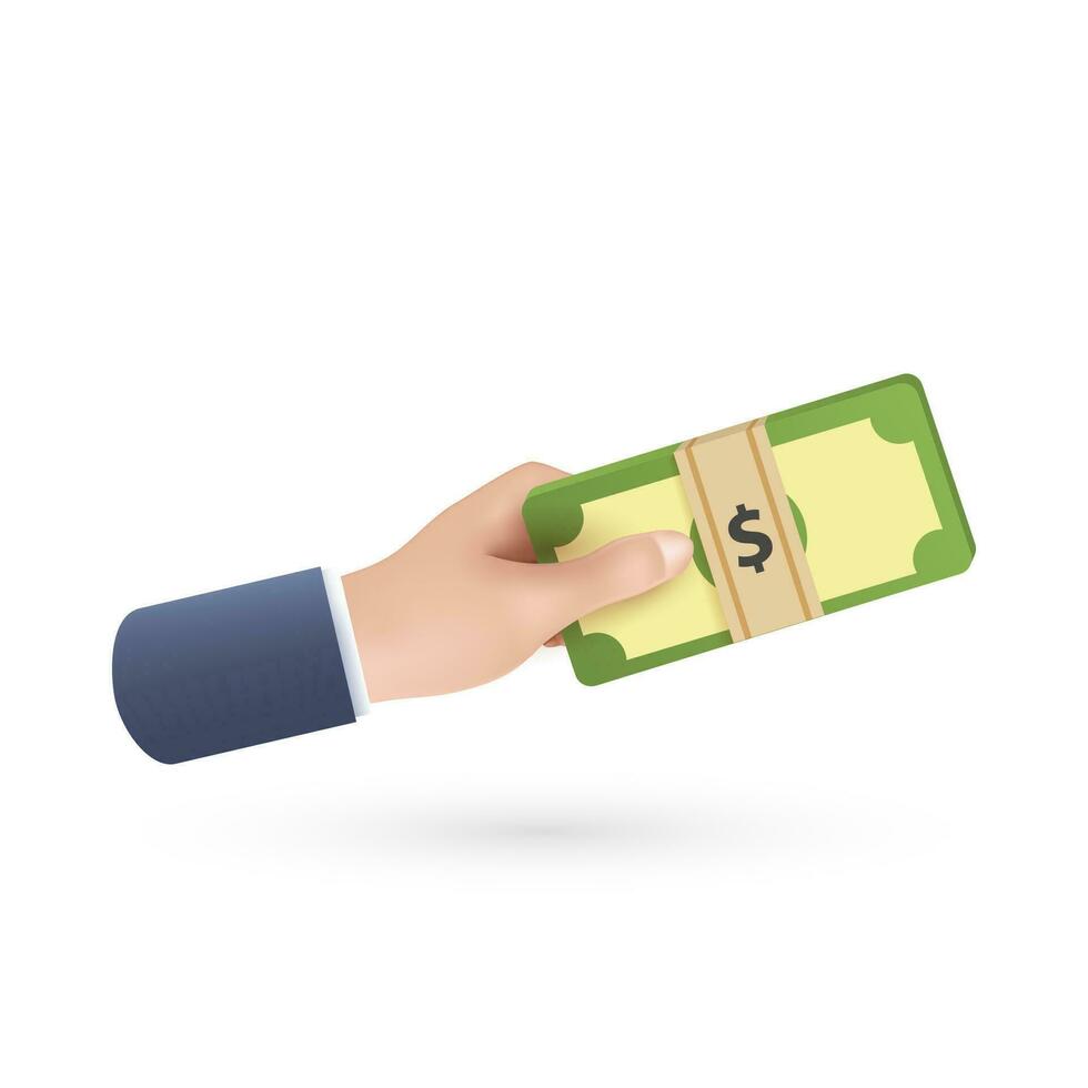 3D save money hand holding dollar. Vector icon