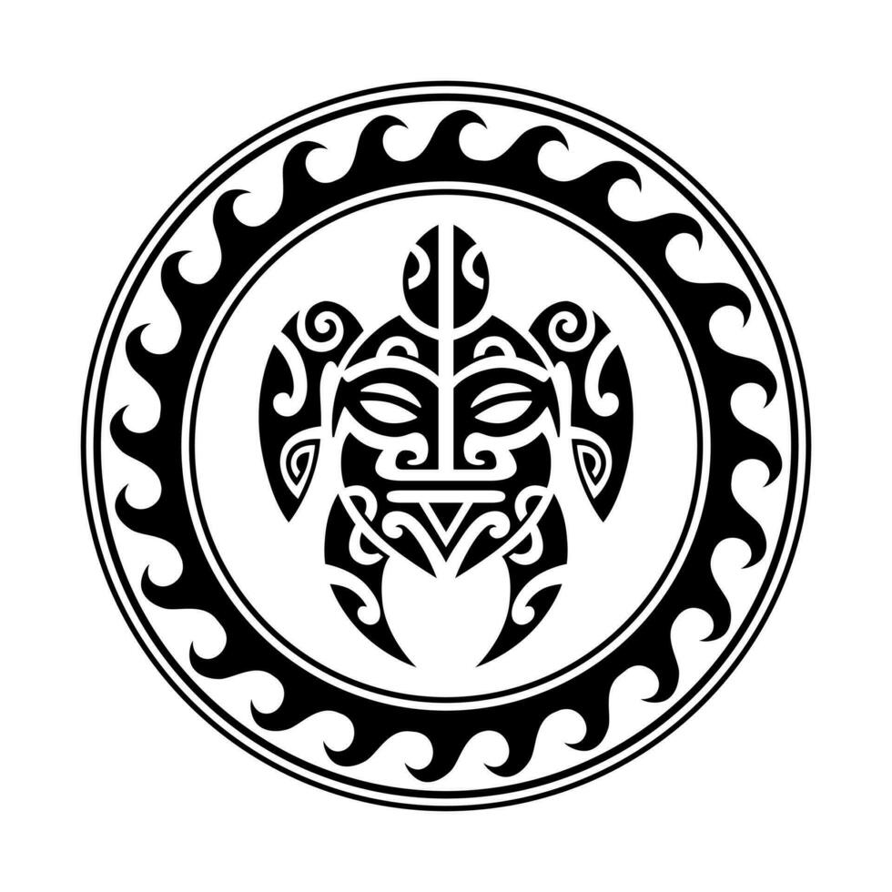 mar Tortuga redondo circulo ornamento maorí estilo. tatuaje bosquejo. negro y blanco. vector