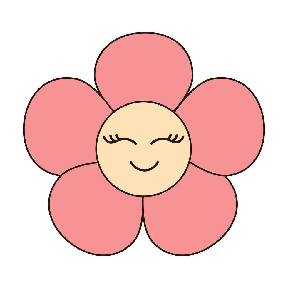 Retro groovy daisy flower character. . Linear color vector illustration