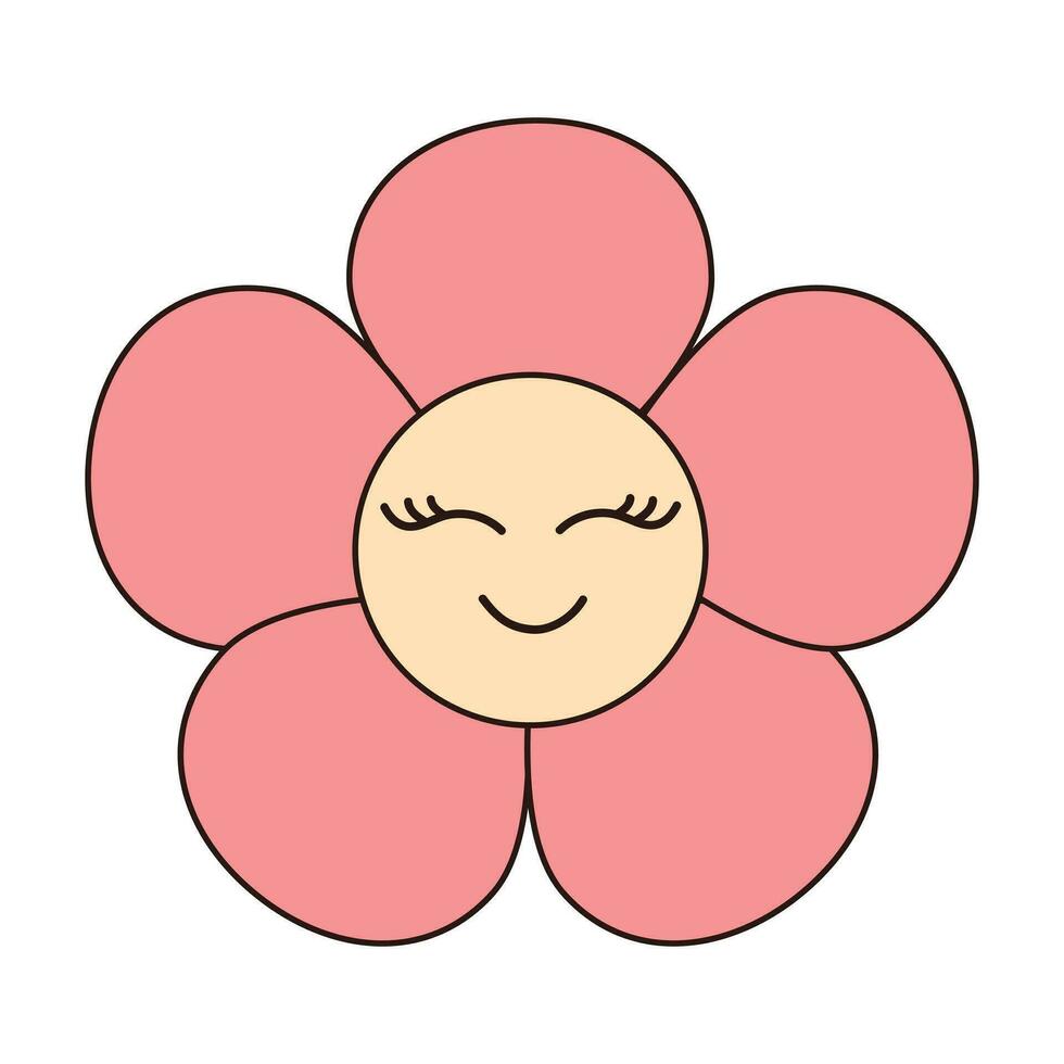 Retro groovy daisy flower character. . Linear color vector illustration