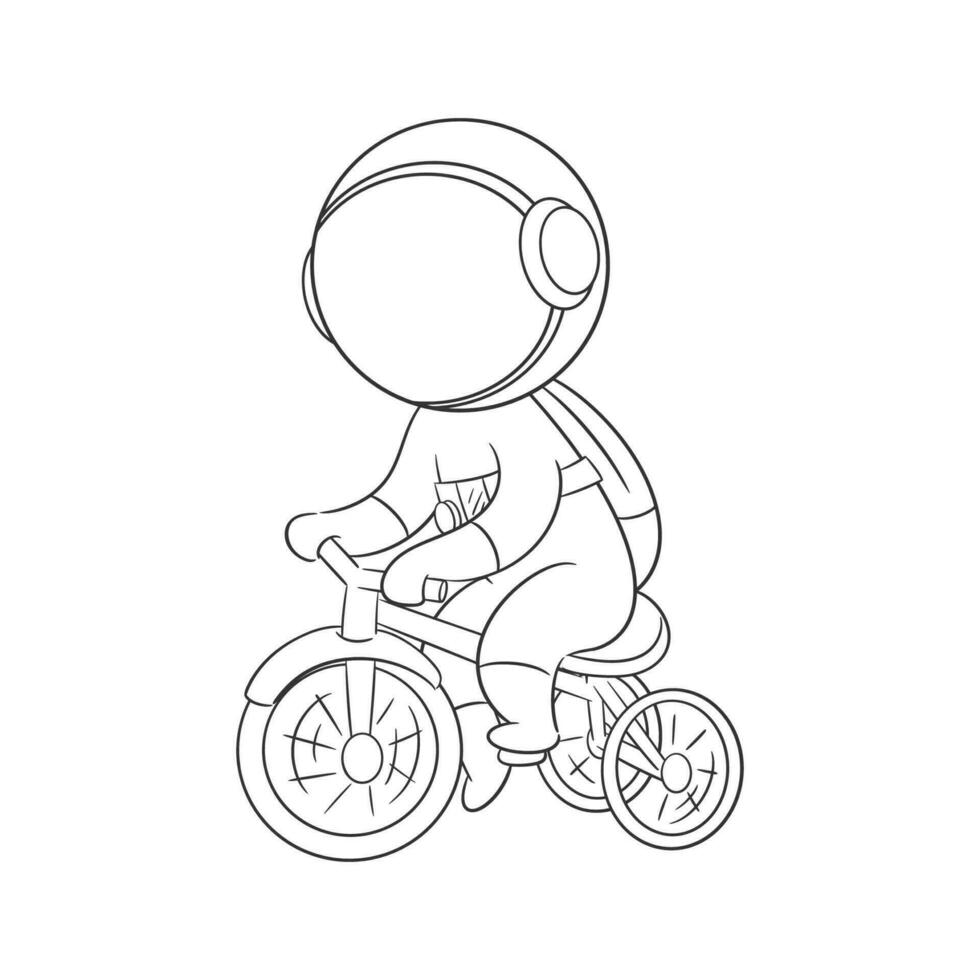Astronaut riding a bicycle for coloring vector