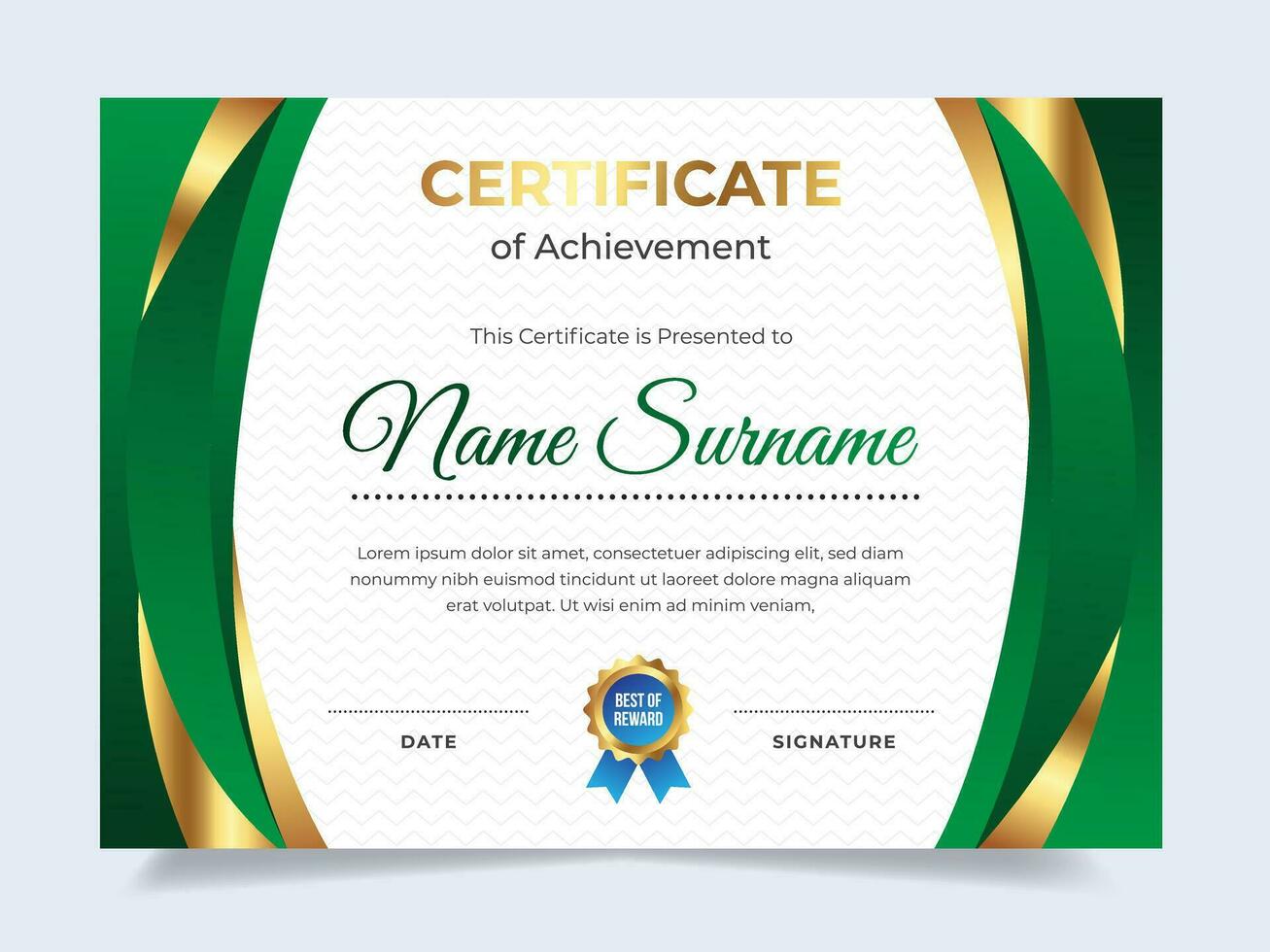 Green gold certificate template with badge. Suitable for achievement, rewards diploma and employee vector
