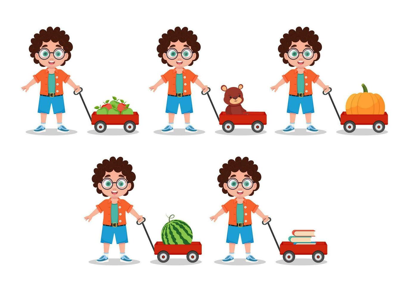 Illustrations red cart boy vector